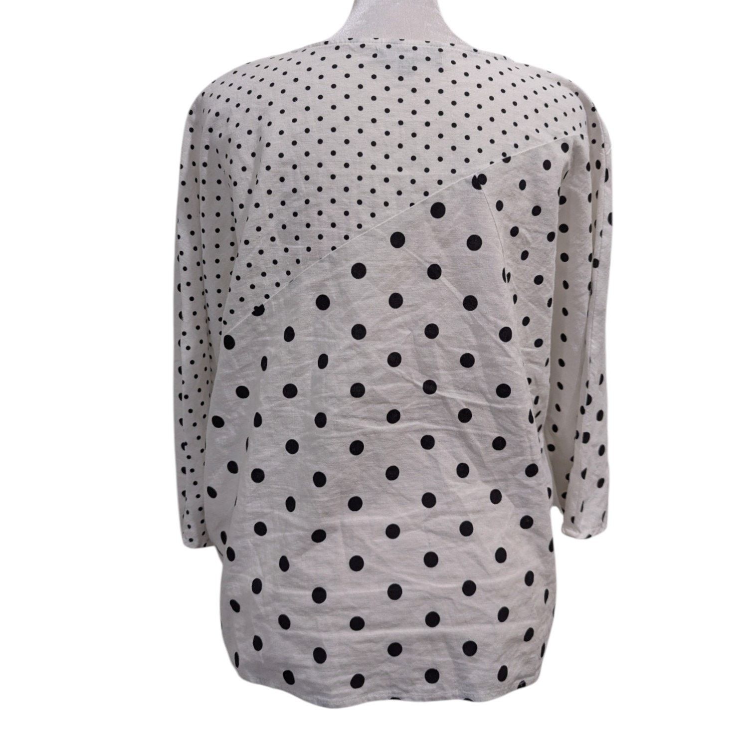 Other For Cynthia Linen White Polka Dot Patchwork Dolman Top Small Size S / US 4 / IT 40 - 2 Thumbnail