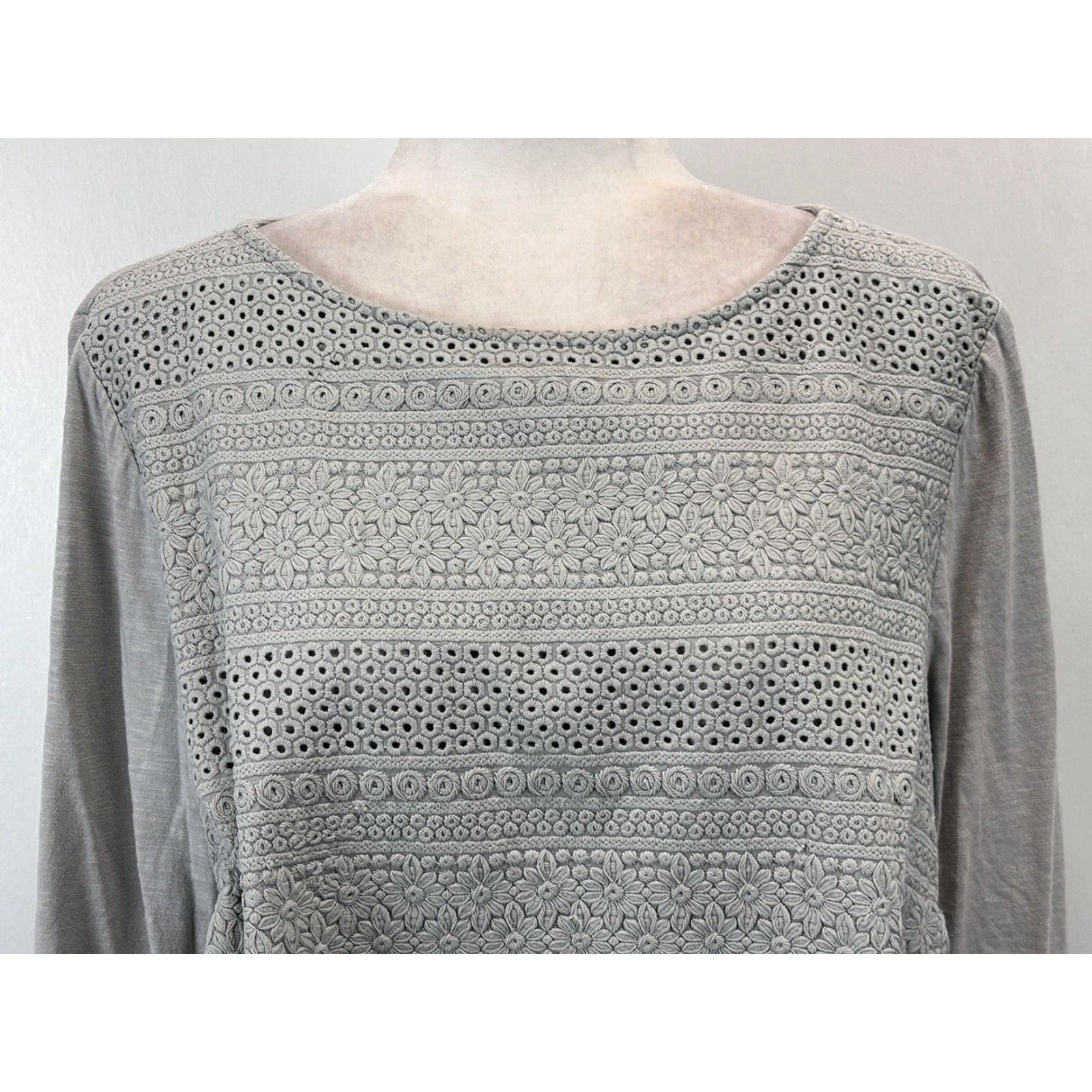 J. Jill J. Jill Tunic Top Shirt Gray Pleated 3/4 Sleeve Women's Large Cotton Blend Knit Size L / US 10 / IT 46 - 4 Thumbnail