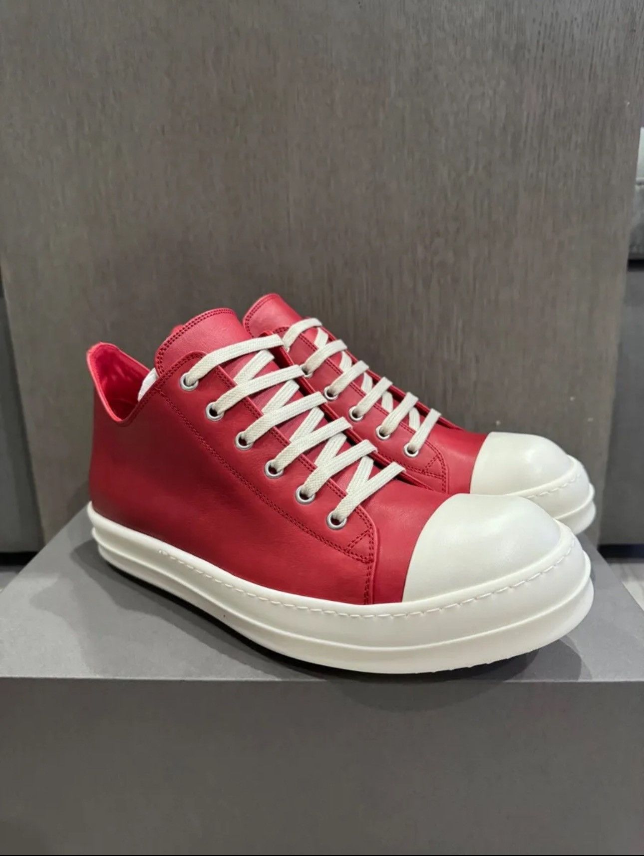 image of Rick Owens Ramone Cardinal Red Low Shoes, Men's (Size 11)