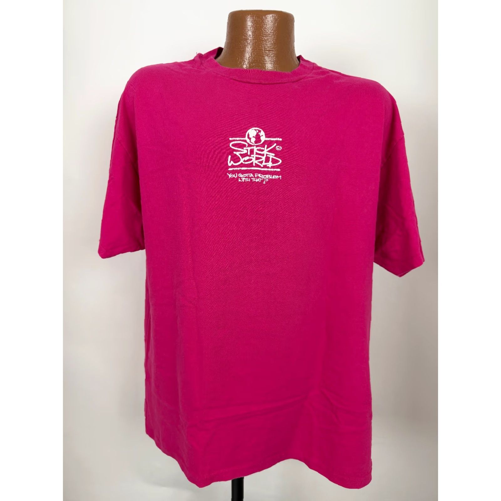 Hanes Vintage Hanes 90s Stick World T-Shirt XL Pink Graphic Short Sleeve Crew Neck Mens Size US XL / EU 56 / 4 - 2 Thumbnail