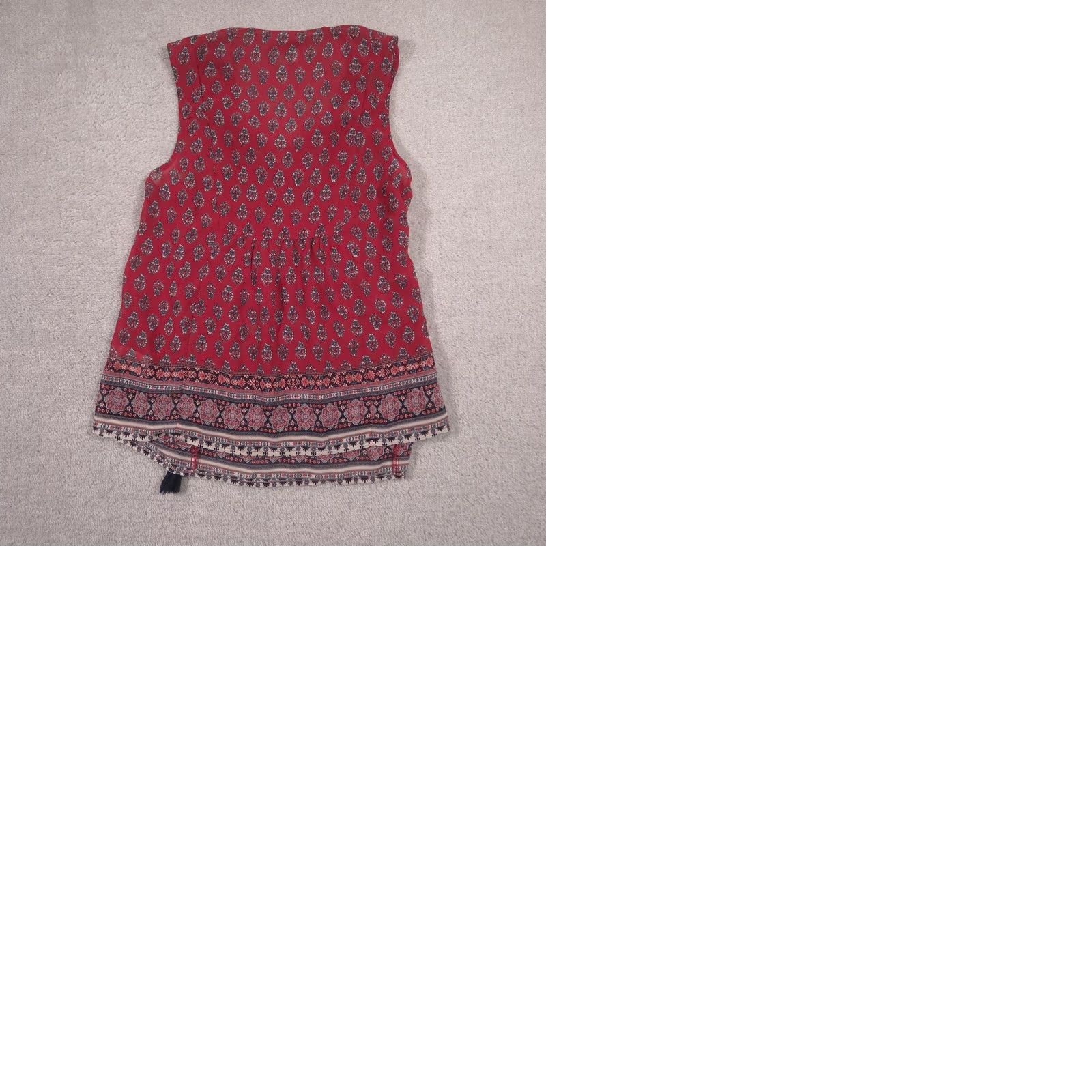 Vintage Knox Rose Blouse Womens Small Red Floral Smocked Tassel Sleeveless Tunic Top Size S / US 4 / IT 40 - 9 Thumbnail