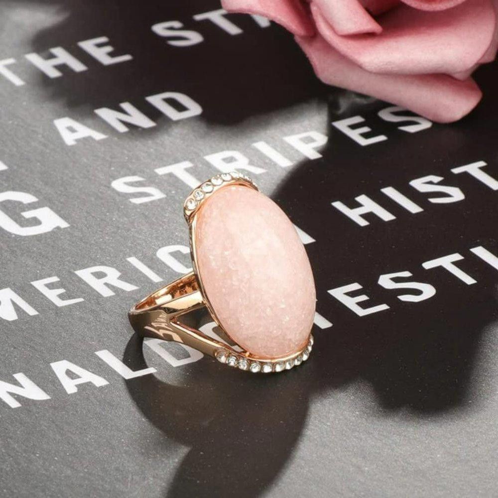 Designer Big Oval Pink Epoxy Mosaic Antique Gold Vintage Ring Size ONE SIZE - 3 Thumbnail