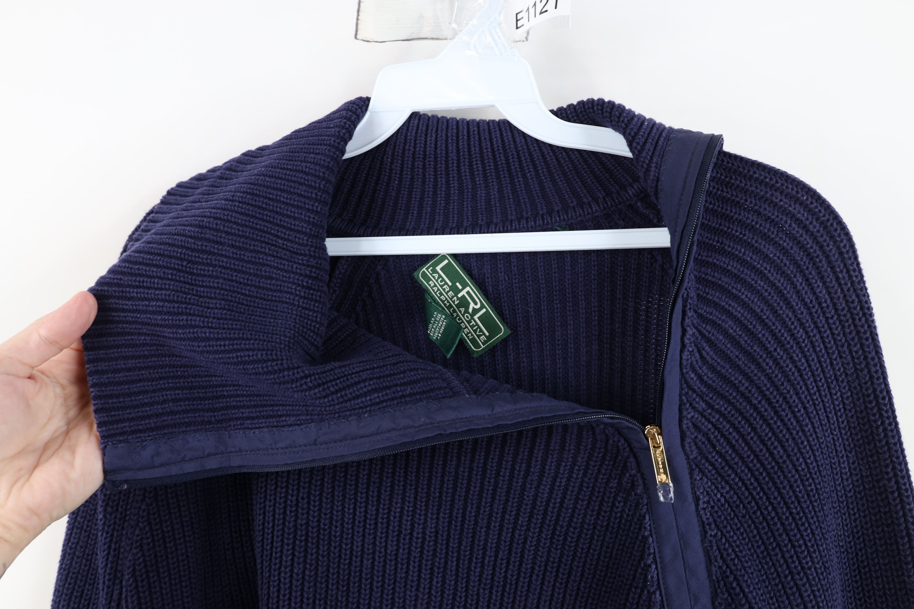 Ralph Lauren Vintage 90s Ralph Lauren Zip Ribbed Knit Sweater Blue Size XL / US 12-14 / IT 48-50 - 8 Thumbnail