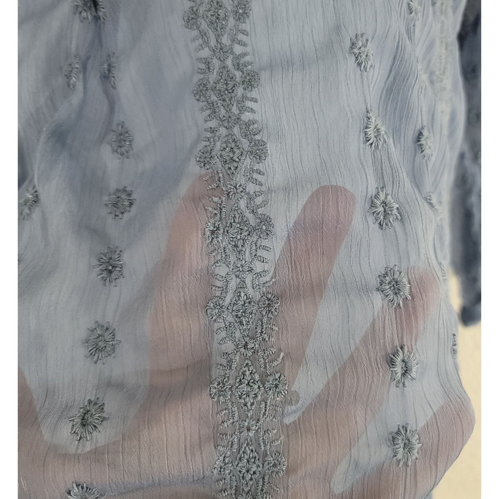 Other Olive & Oak Blue Puckered Embroidered Sheer Top XS Size XS / US 0-2 / IT 36-38 - 3 Thumbnail