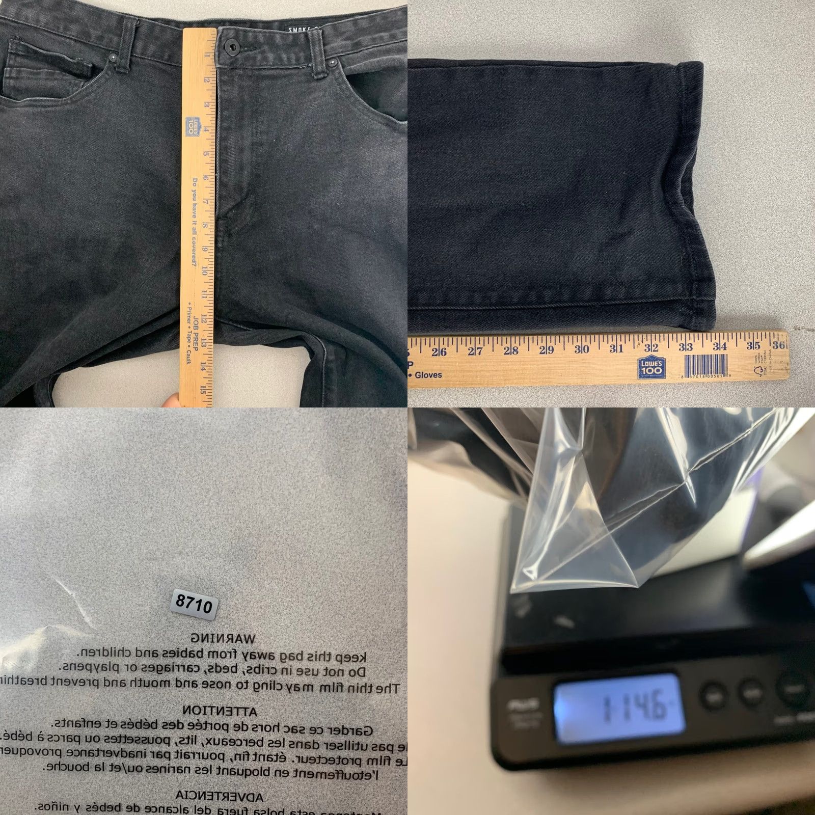 Vintage Smoke Rise Jeans Men 40x34 Black Straight Leg Stretch Knee Seams - Urban Streetwear Size US 40 / EU 56 - 8 Thumbnail