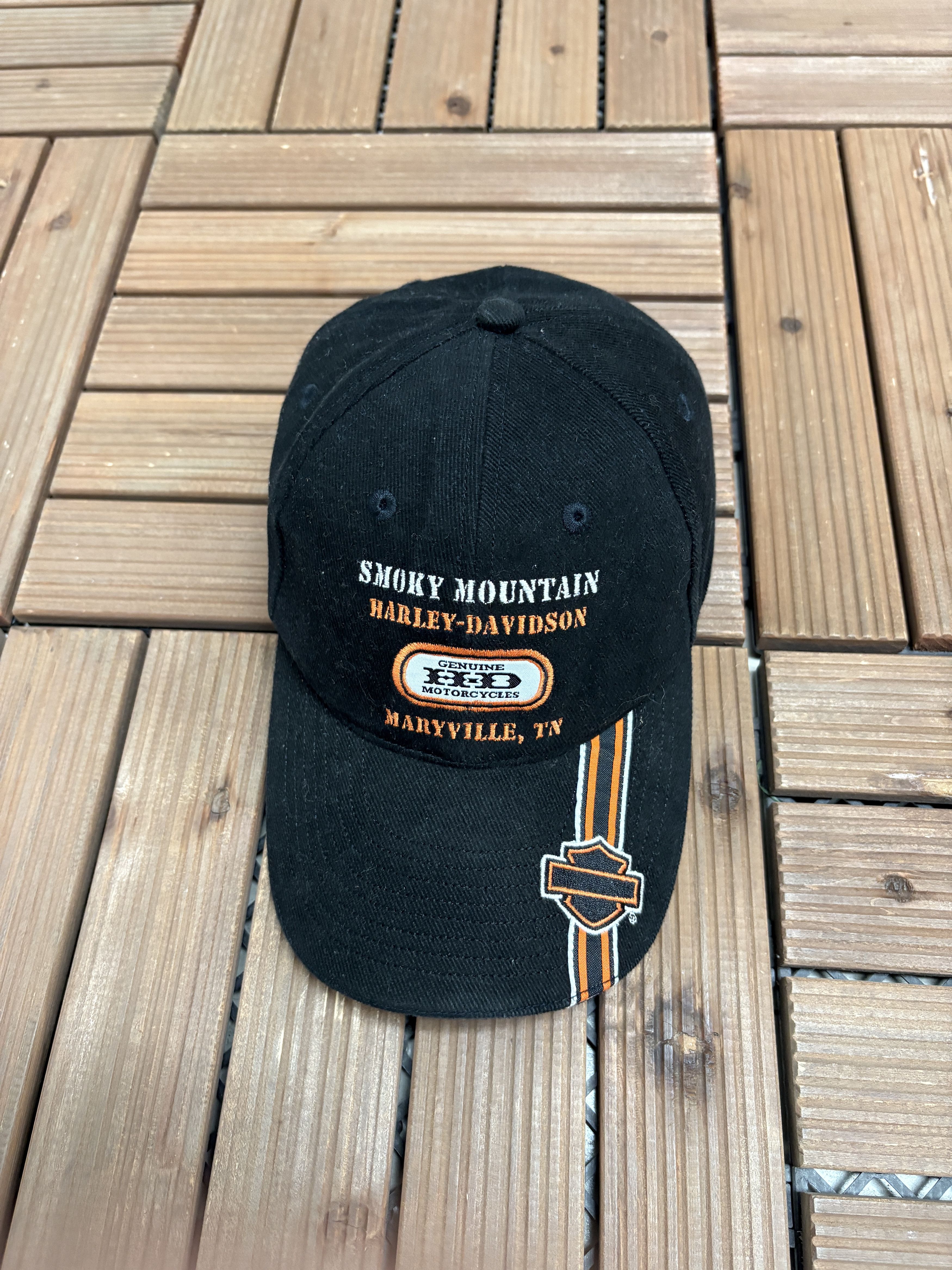 Vintage Smoky Mountains Harley Davidson Vintage Strap Black Hat Cap Size ONE SIZE - 1 Thumbnail