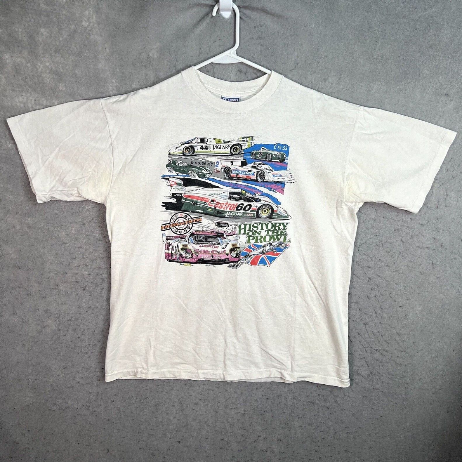 image of Vintage 90's Jaguar Daytona Lemans Group C Xjr9 Racing T Shirt Adult XL White Men