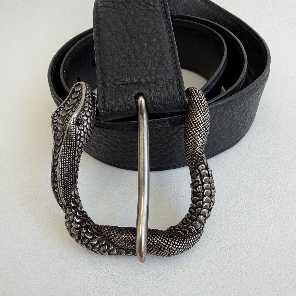 Prada Black Leather Metal ‘Serpent Buckle’ Belt Size ONE SIZE - 6 Thumbnail