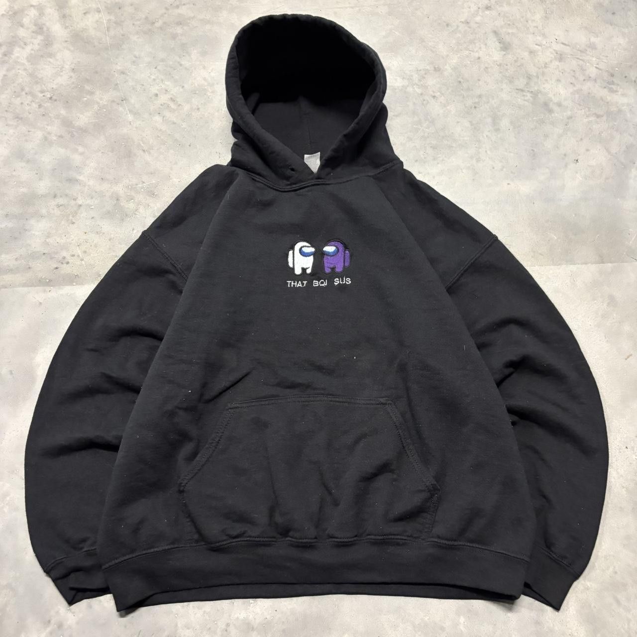Japanese Brand × Vintage Crazy Vintage Y2K/2000s Black Among Us “That Boi Sus” Funny Embroidered Humor Hoodie! Size US L / EU 52-54 / 3 - 1 Thumbnail