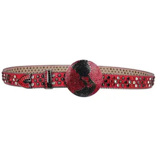 Japanese Brand × Vintage y2k red studded rhinestone leather belt Size 36 - 3 Thumbnail