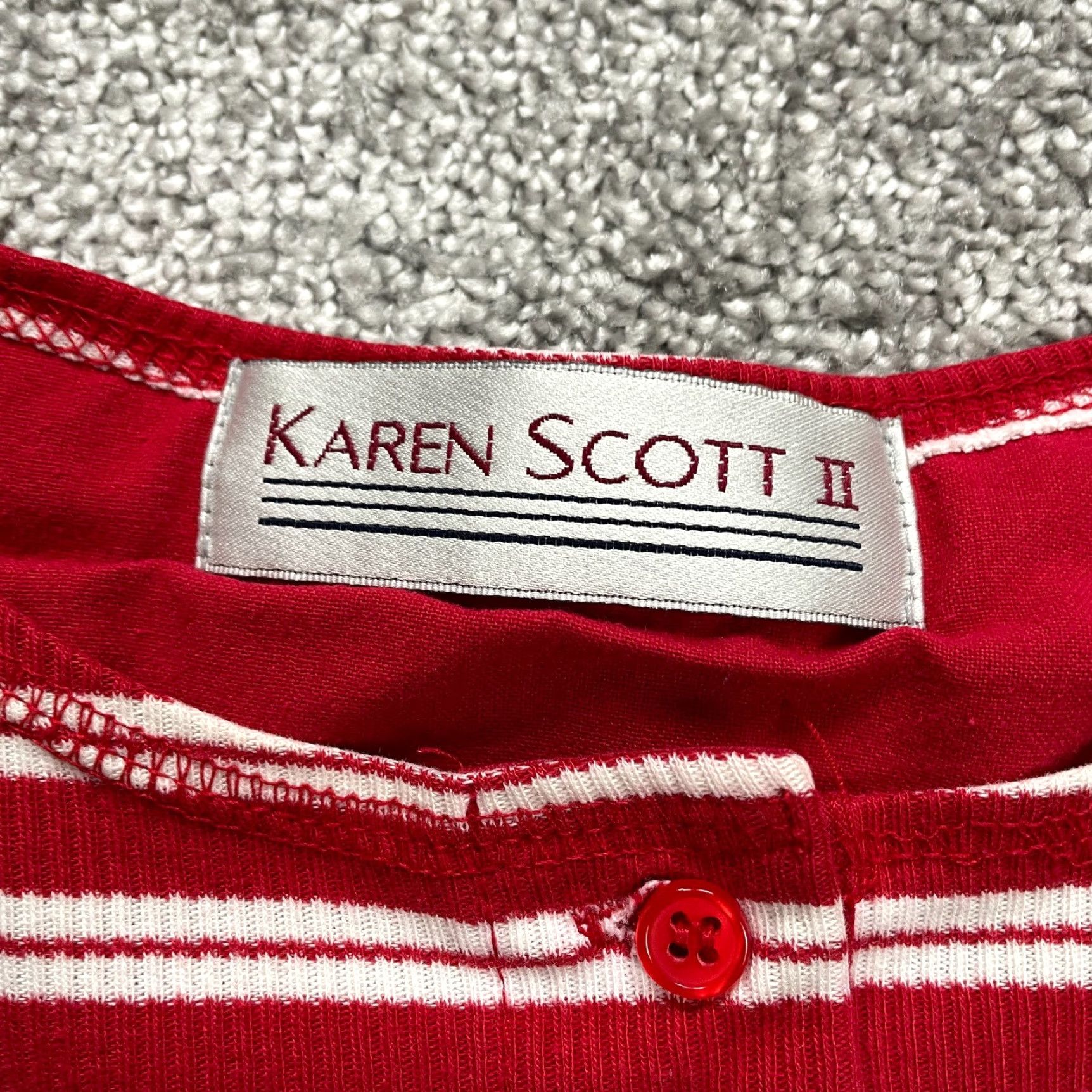 Vintage VINTAGE Karen Scott Cotton Henley Shirt Women 3XL Short Sleeve Striped Casual Summer Fall Size XXL / US 16-18 / IT 52-54 - 4 Thumbnail