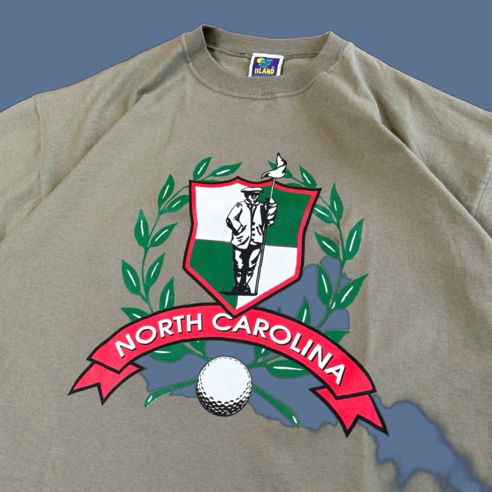 Vintage VINTAGE 90s North Carolina Golf Graphic Print T-Shirt Golfing Island Sportswear XL Men Green Crew Nec Short Sleeve 90s Sports Golf Mens Size US XL / EU 56 / 4 - 1 Thumbnail