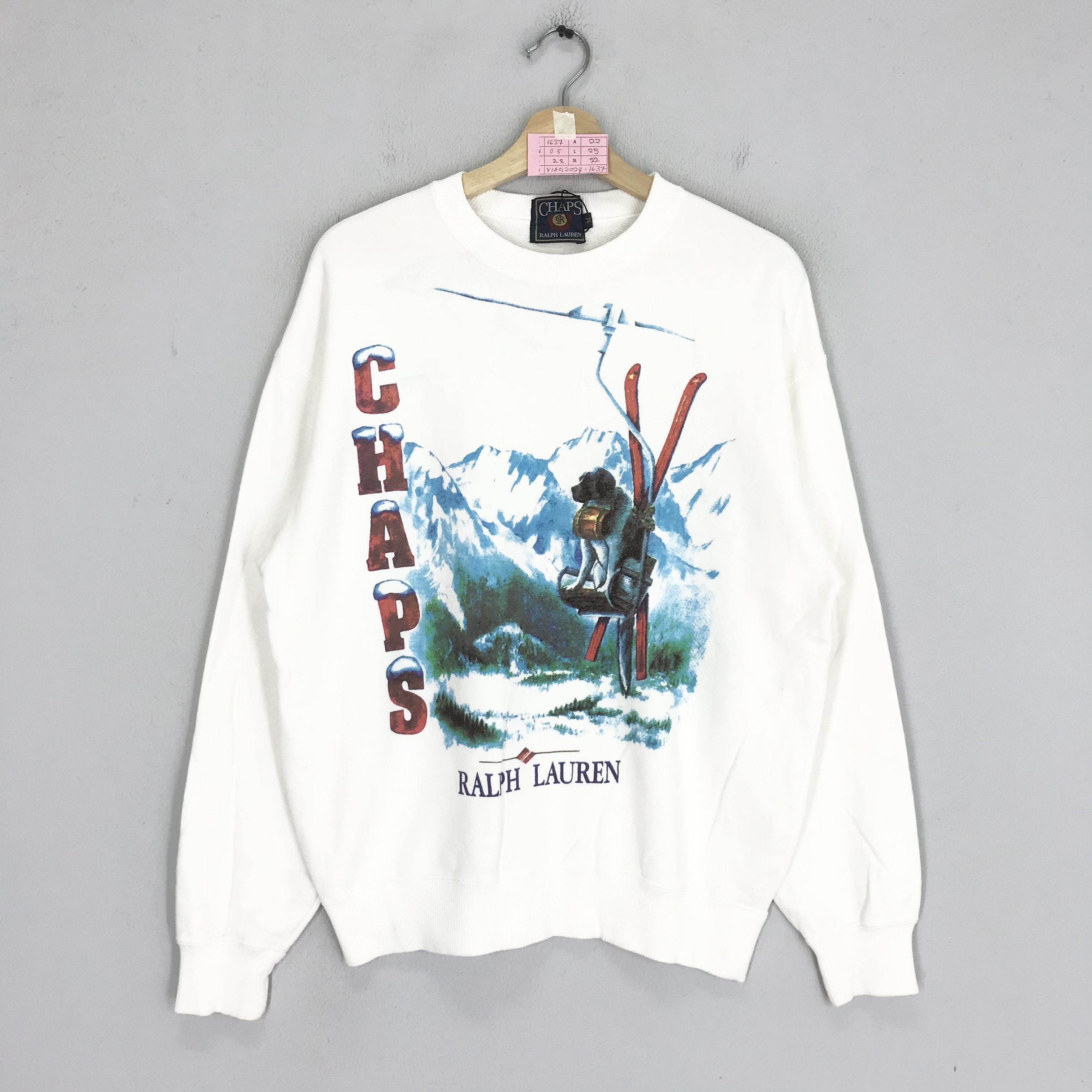 image of Vintage Chaps Ralph Laurent Graphic Dog Sweater in White, Men's (Size Medium)