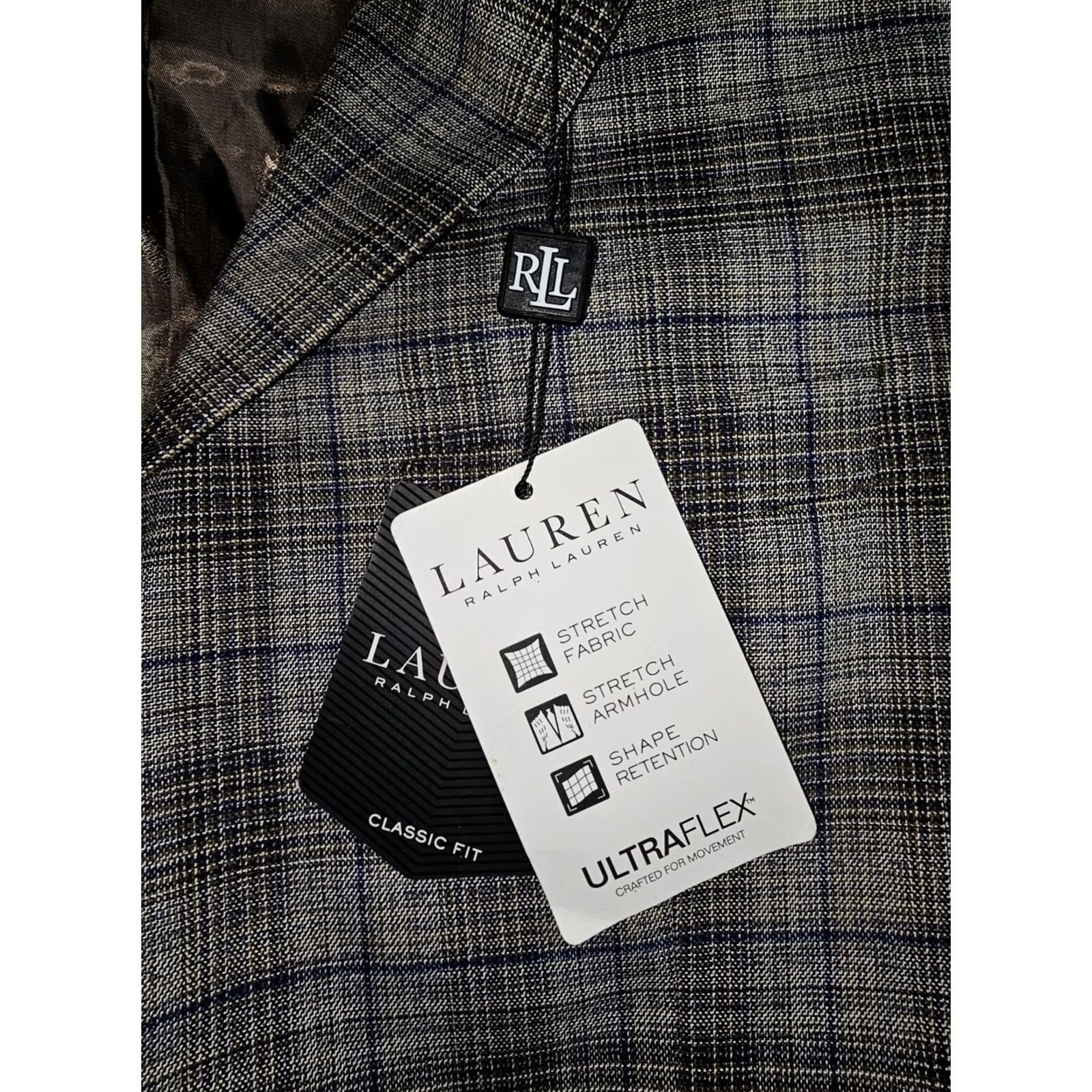 Ralph Lauren VINTAGE? (No) NWT Ralph Lauren Men Lexington Ultraflex Blazer Suit Coat Mens Sz 38R Taupe/Blue Check Blazer Jacket 38 Regular Mens Size 38R - 5 Thumbnail