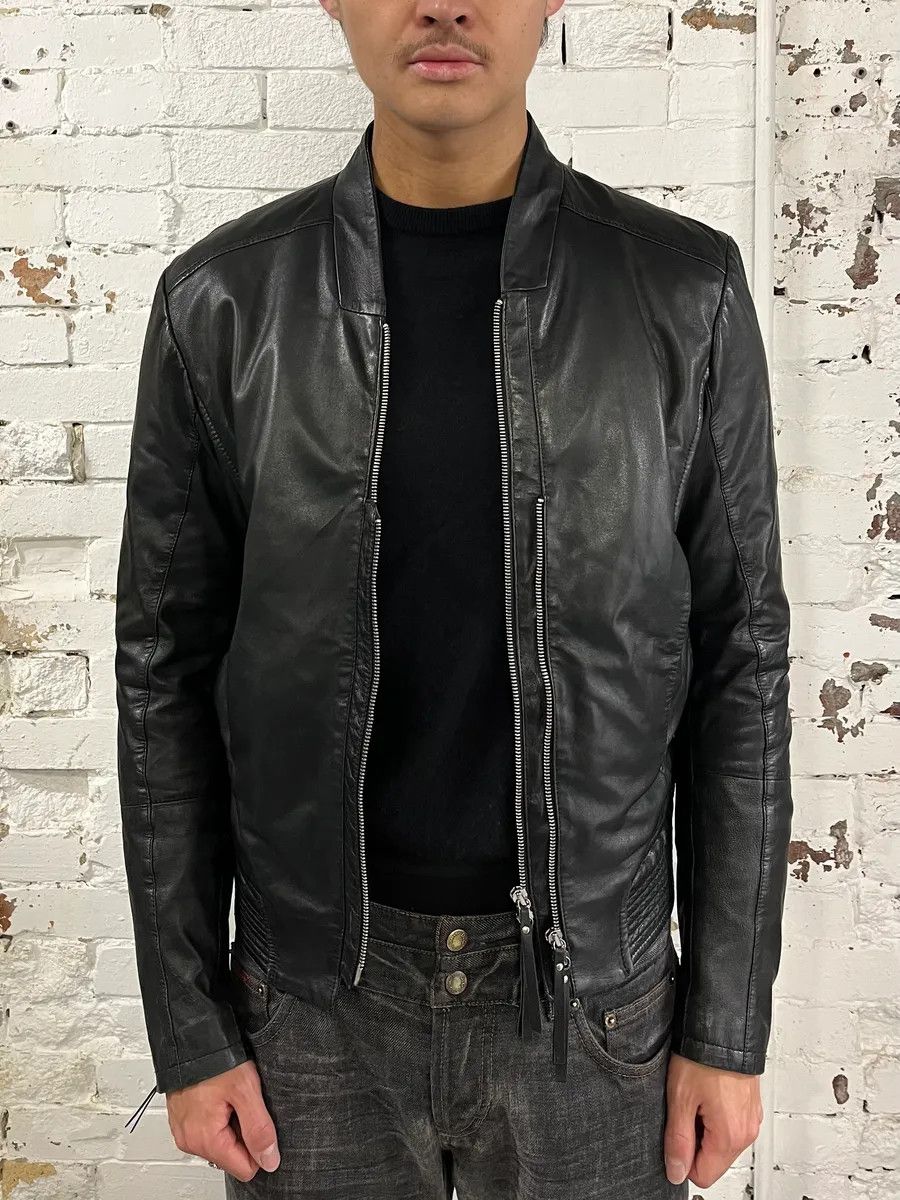 Emporio Armani SS2011 Emporio Armani Structured Black Leather Multi Zip Jacket Size US M / EU 48-50 / 2 - 2 Thumbnail