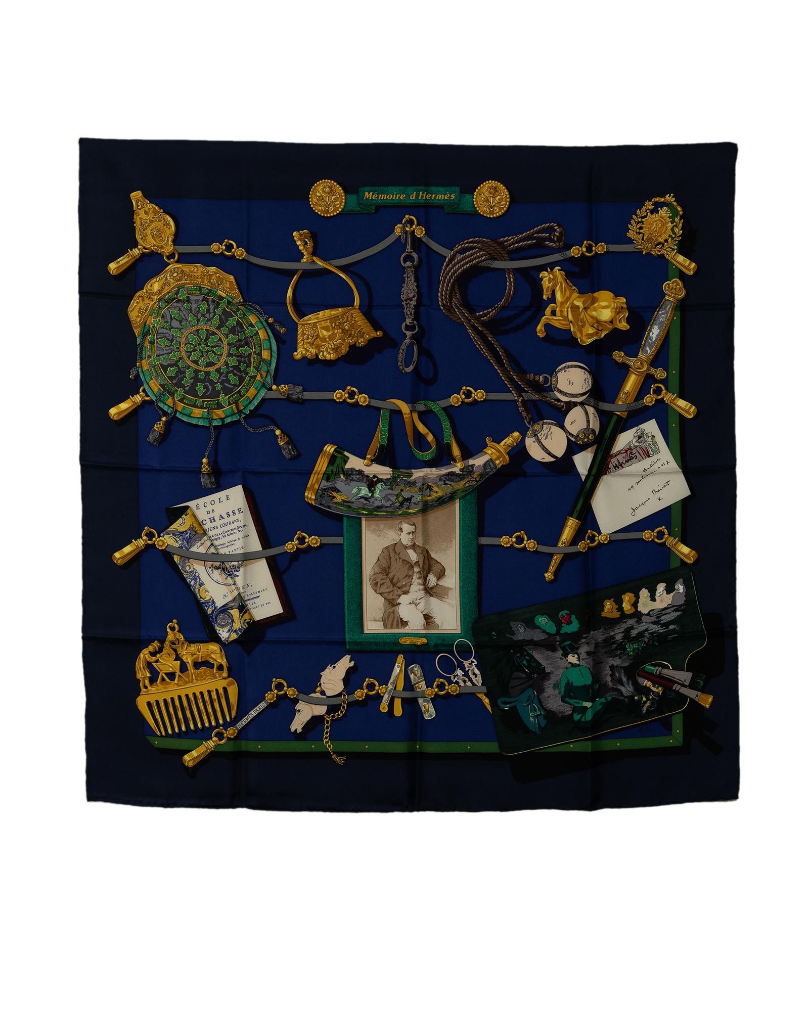 image of Hermes Printed Silk Scarf in Blue, Women's