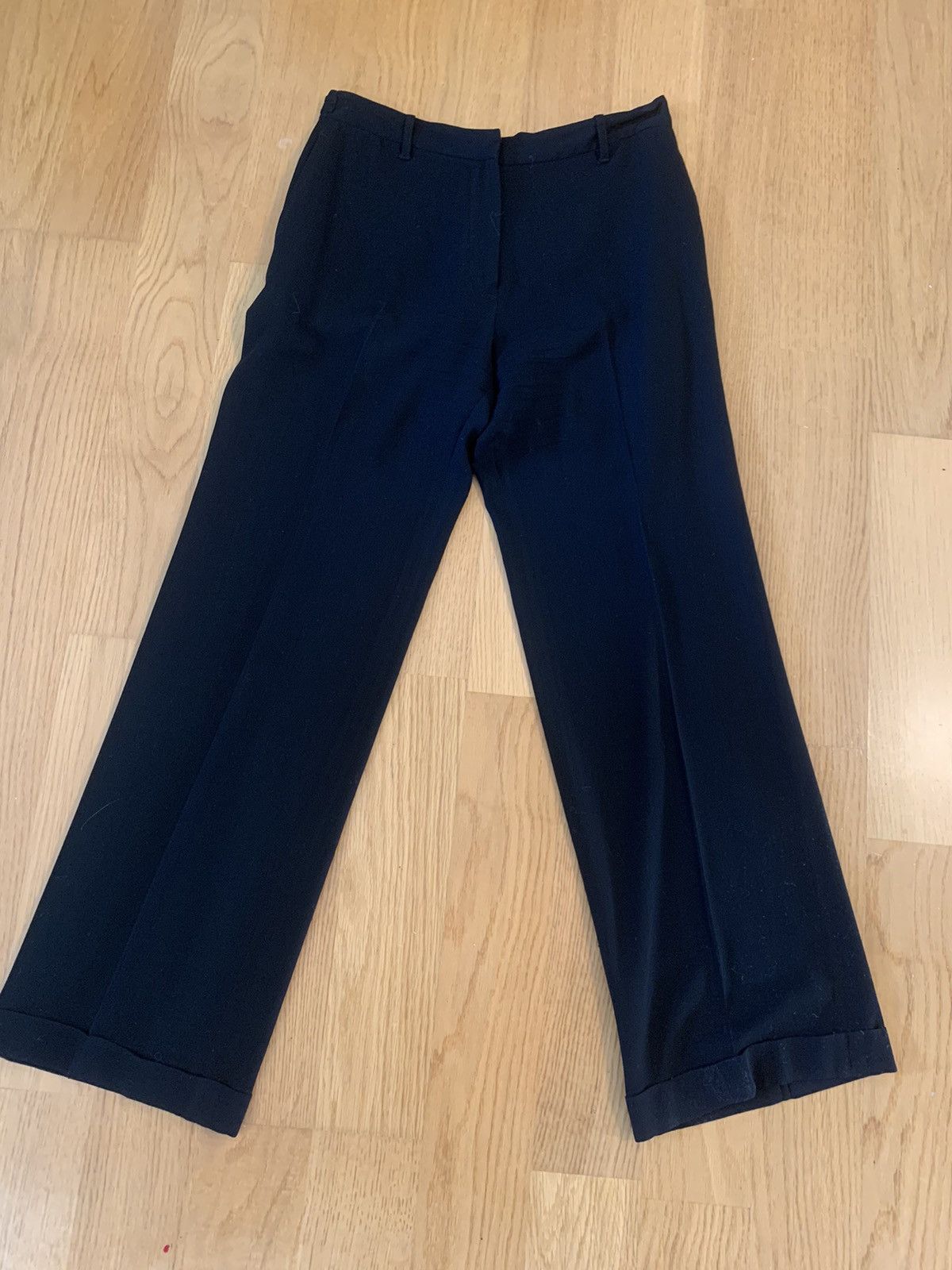 image of Ann Demeulemeester Silky Wool Wide Leg Trousers in Black, Men's (Size 29)