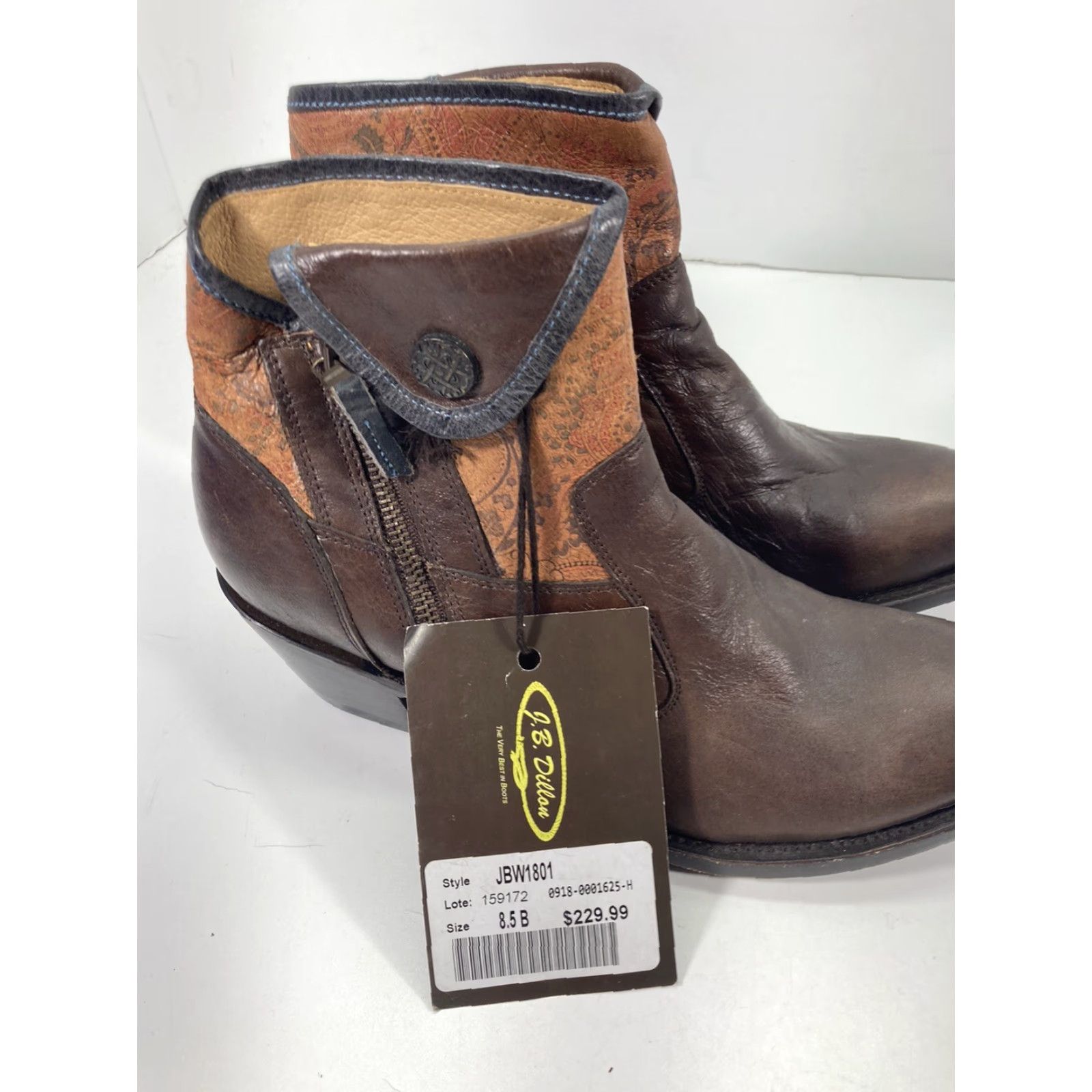 Vintage J.B. Dillon Ankle Boots Women Size 8.5 B Brown Leather Side Zip 2 Inch Heel NWT Size US 9 / IT 39 - 5 Thumbnail