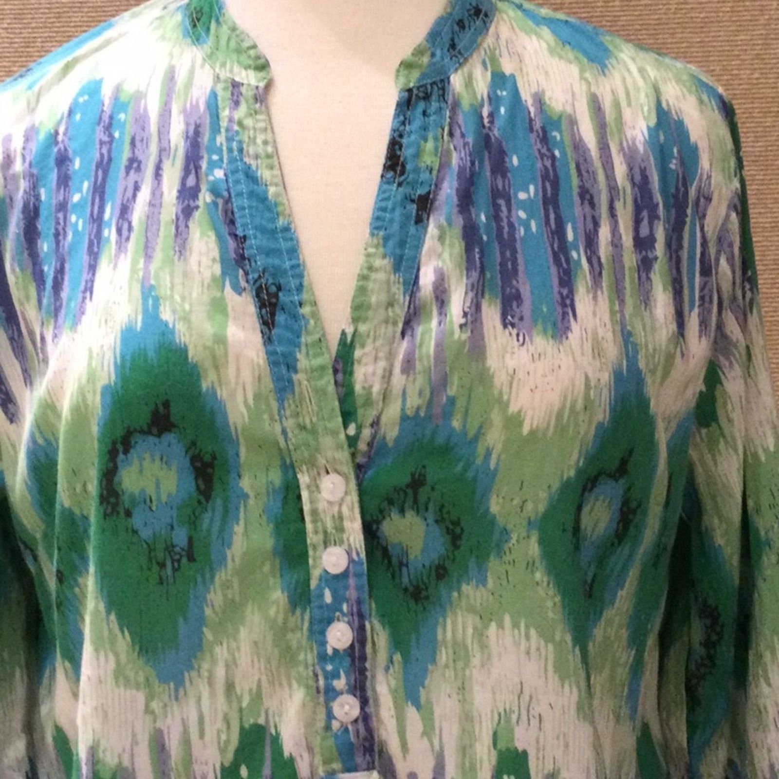 Other *Hannah Multicolored Rolltab Sleeve Button Front Tunic Large Size L / US 10 / IT 46 - 2 Thumbnail