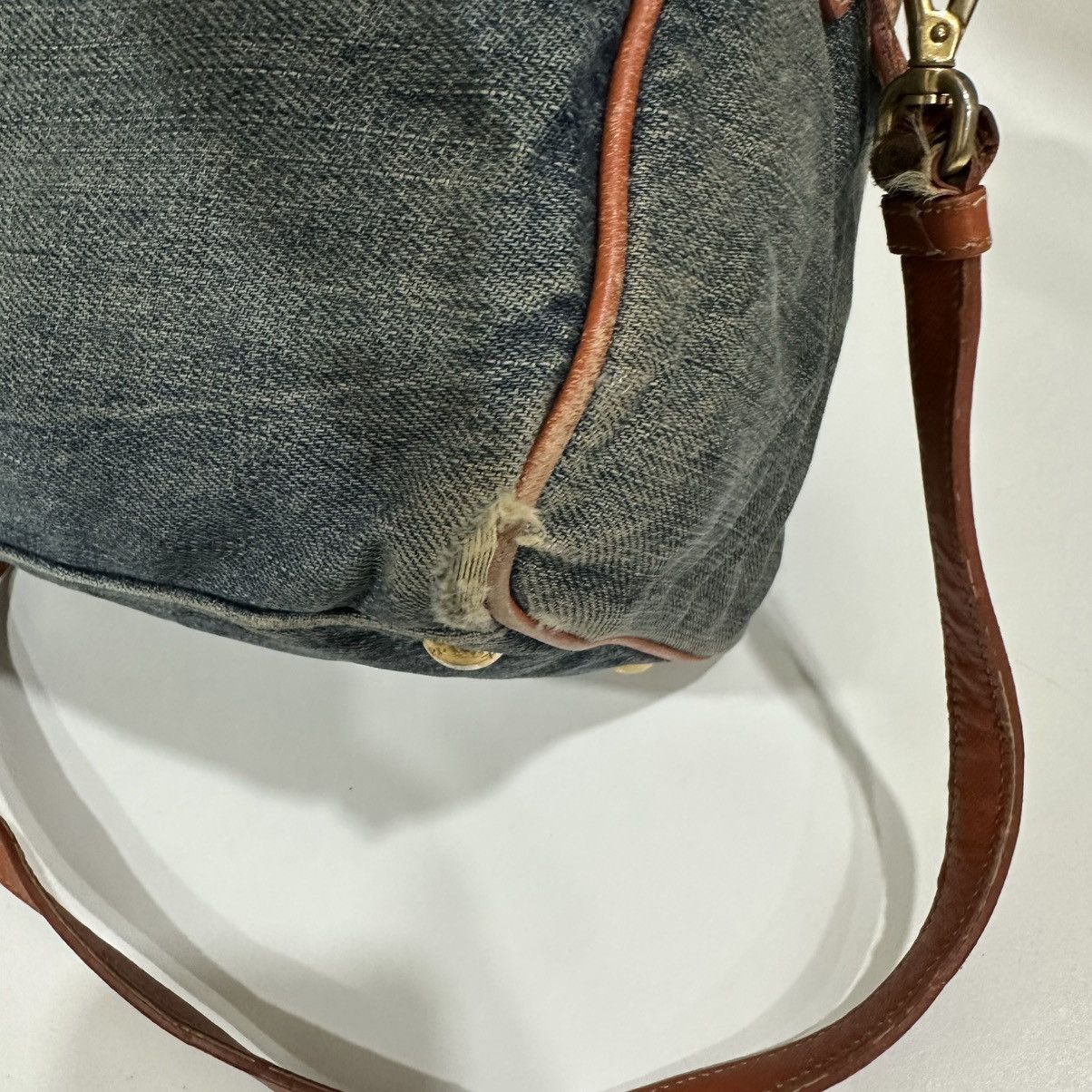 Prada PRADA DISTRESSED DENIM BAULETTO 2 WAY BOSTON BAG Size ONE SIZE - 9 Thumbnail
