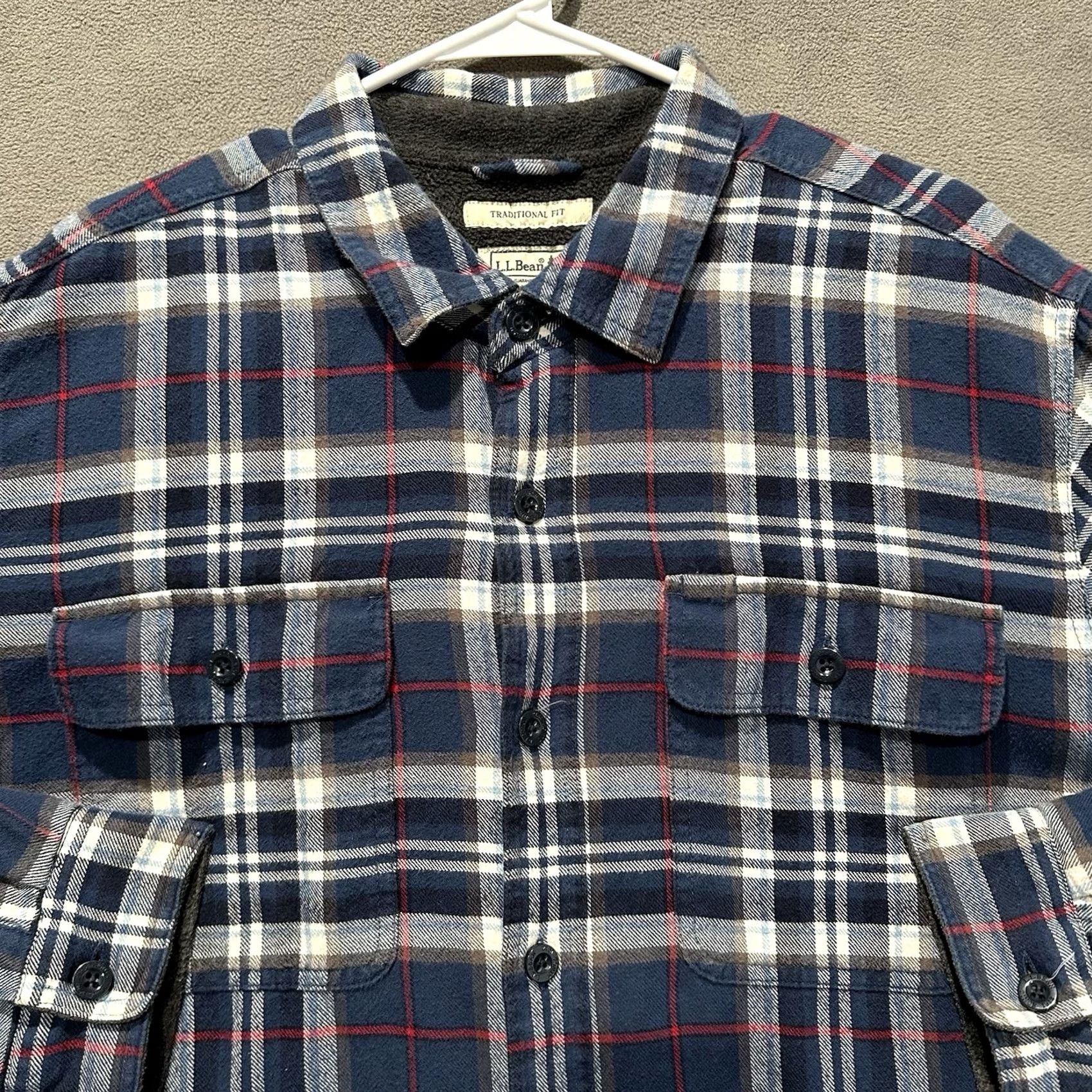 Vintage LL Bean Shirt Mens XL Blue Plaid Traditional Fit Fleece Lined Shacket Pockets Size US XL / EU 56 / 4 - 6 Thumbnail