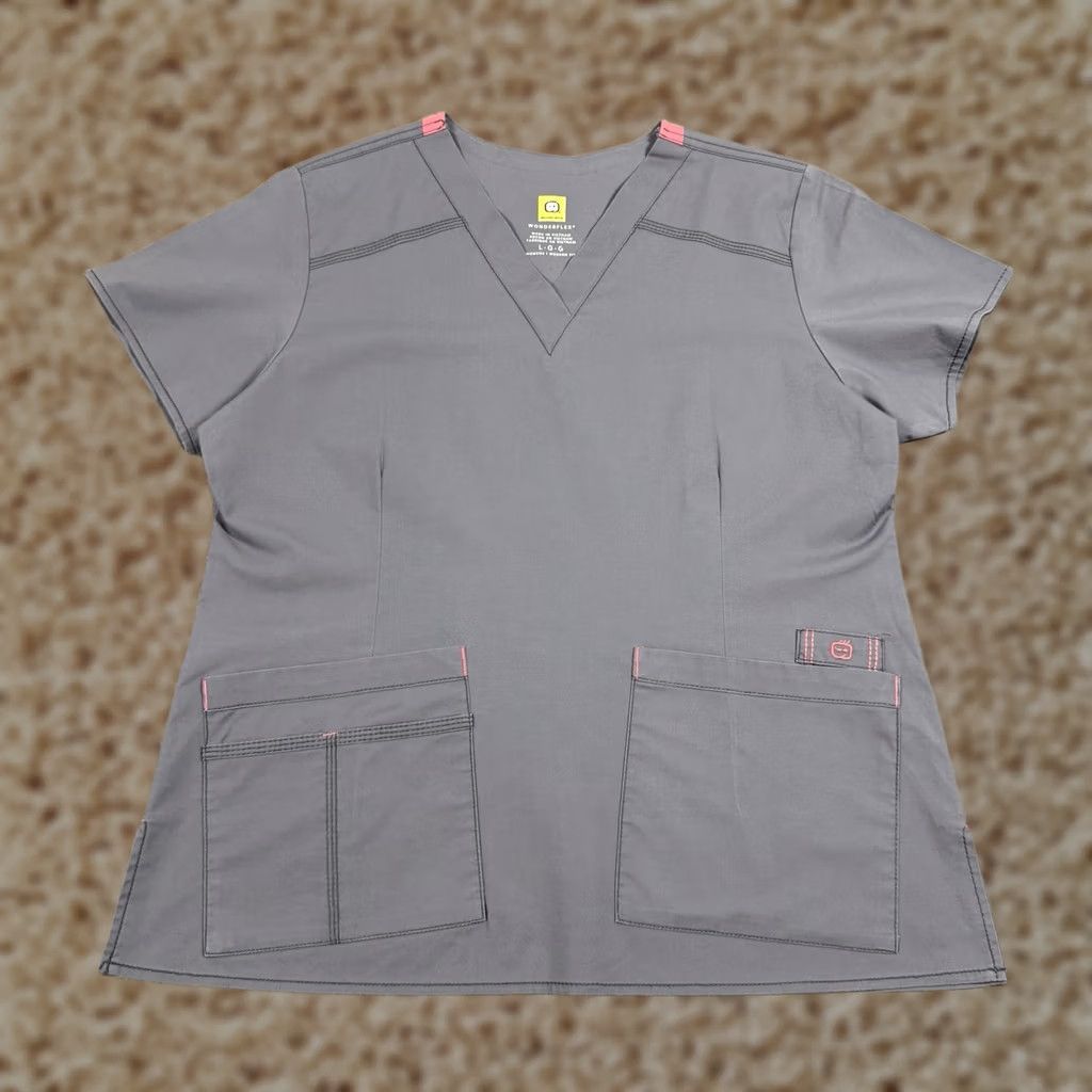 Vintage WonderFlex Scrubs Top V-Neck Short Sleeve Women’s Size L Purple Size L / US 10 / IT 46 - 1 Thumbnail