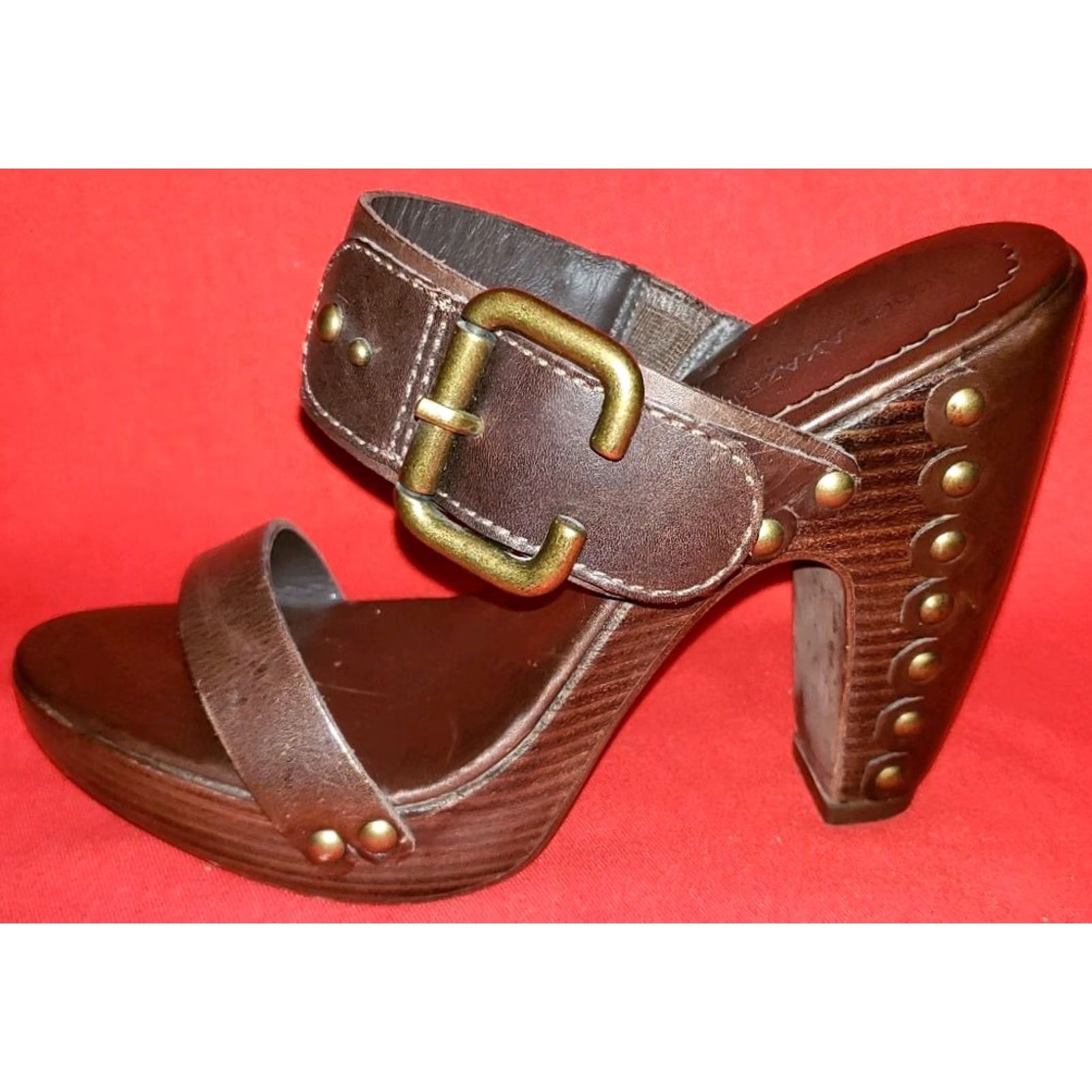 Bcbgmaxazria BCBG MAXAZRIA Slide High Heel Sandals Sz 6.5B Brown Leather Crossovers Buckle Open Toe Womens Size US 7 / IT 37 - 4 Thumbnail