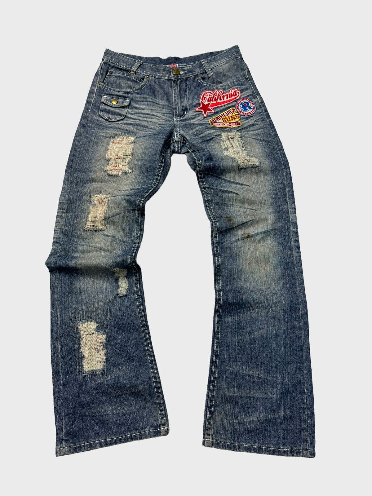 Hysteric Glamour Flare Distressed Patches Junya Watanabe Style Denim Jeans Size US 29 - 1 Thumbnail