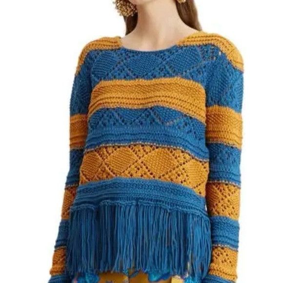 La DoubleJ LA DoubleJ Orange and Blue Fringe Sweater L Size L / US 10 / IT 46 - 3 Thumbnail