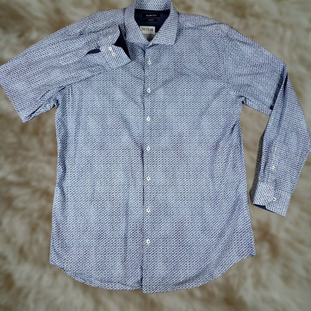 BUGATCHI Bugatchi Uomo Shirt Mens 2XL Blue Plaid Button-Up Long Sleeve Geometric Pattern Casual Formal Workwear Size US XXL / EU 58 / 5 - 1 Thumbnail