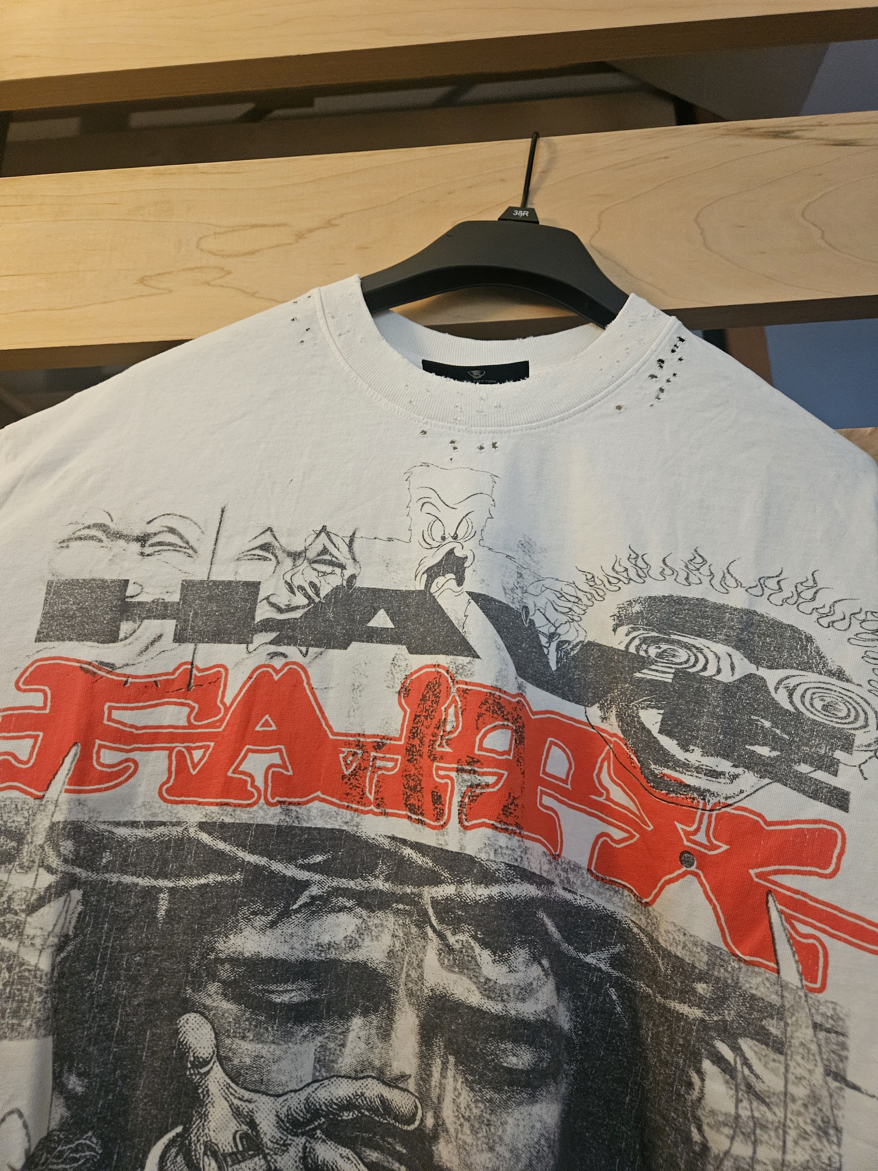 HELLSTAR Have Faith In Me Distressed White T Shirt Size US L / EU 52-54 / 3 - 3 Thumbnail