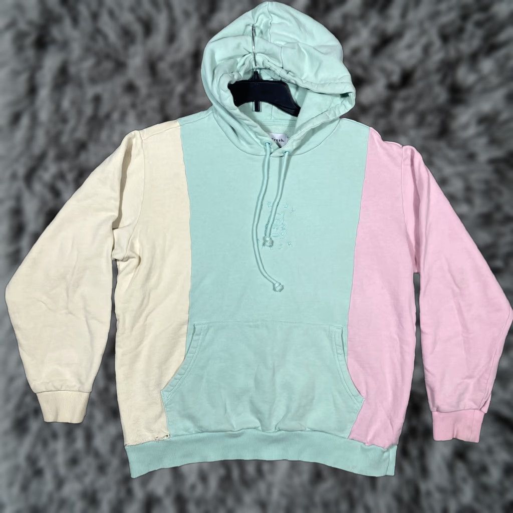 Teddy Fresh Hoodie L Embroidered Logo Pastel Color Block Hooded Pockets Pullover Men