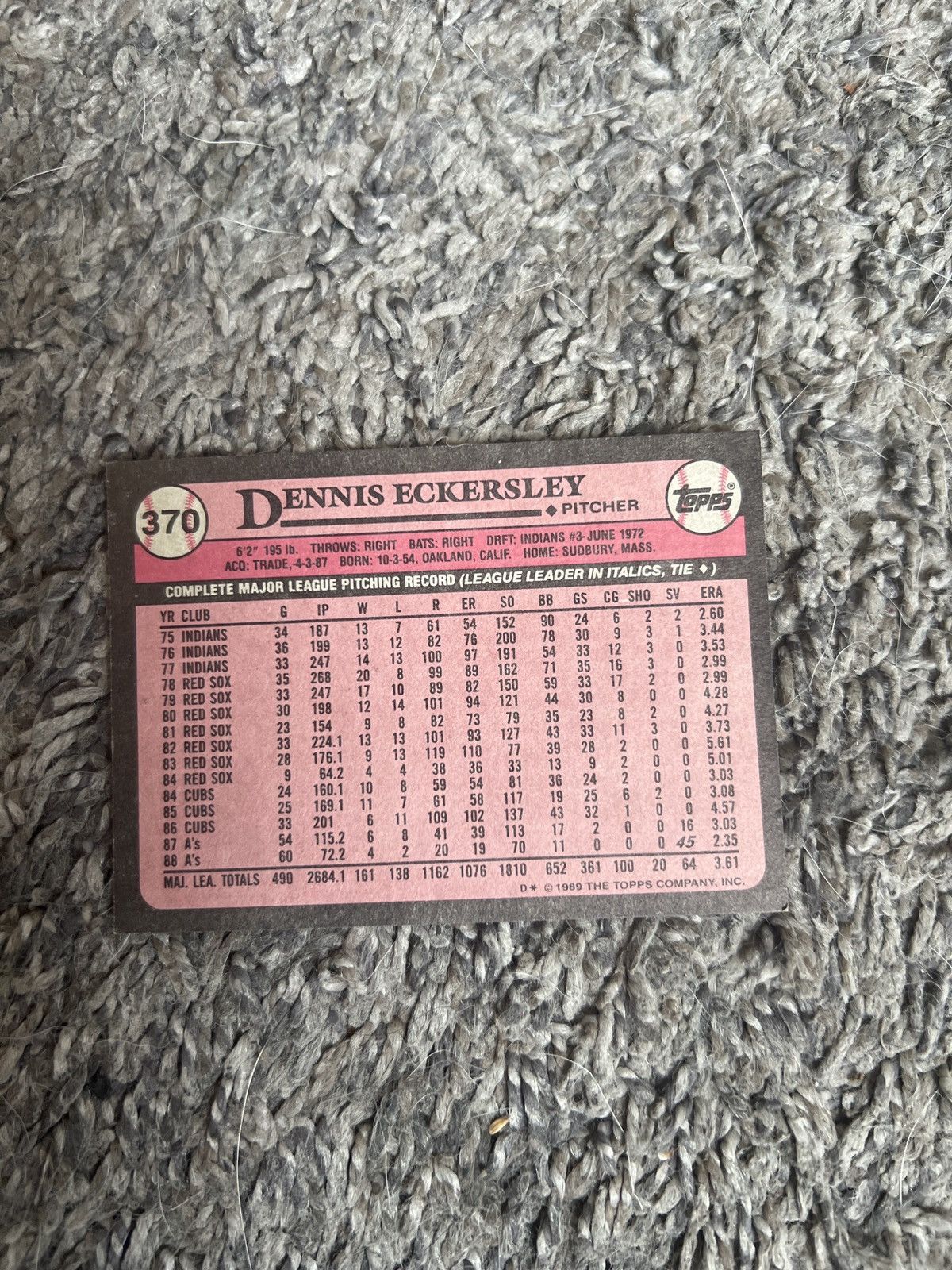 MLB 1989 Topps #370 Dennis Eckersley Card Size ONE SIZE - 2 Thumbnail