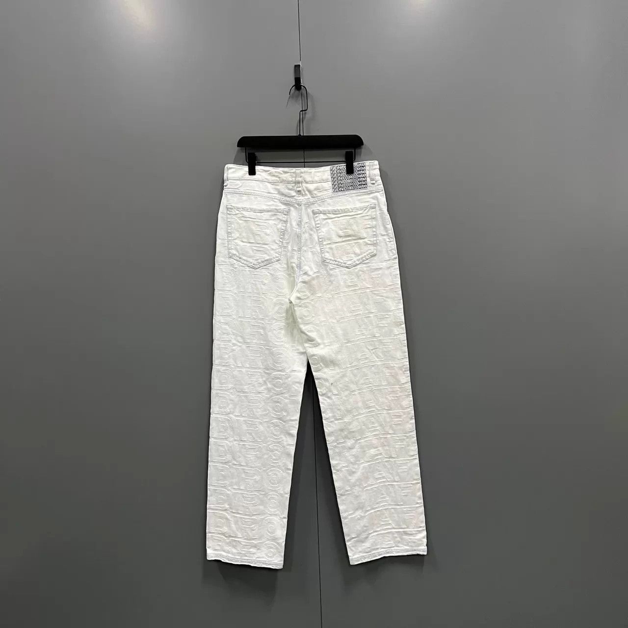 Fendi White Embossed Denim Straight-Leg Pants Size US 34 / EU 50 - 1 Preview