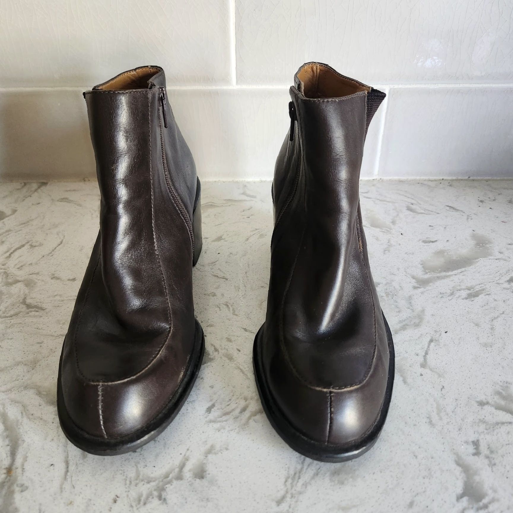 Franco Sarto Franco Sarto Brown Leather Ankle Boots Block Heel 6M Women Boots Size US 6 / IT 36 - 3 Thumbnail
