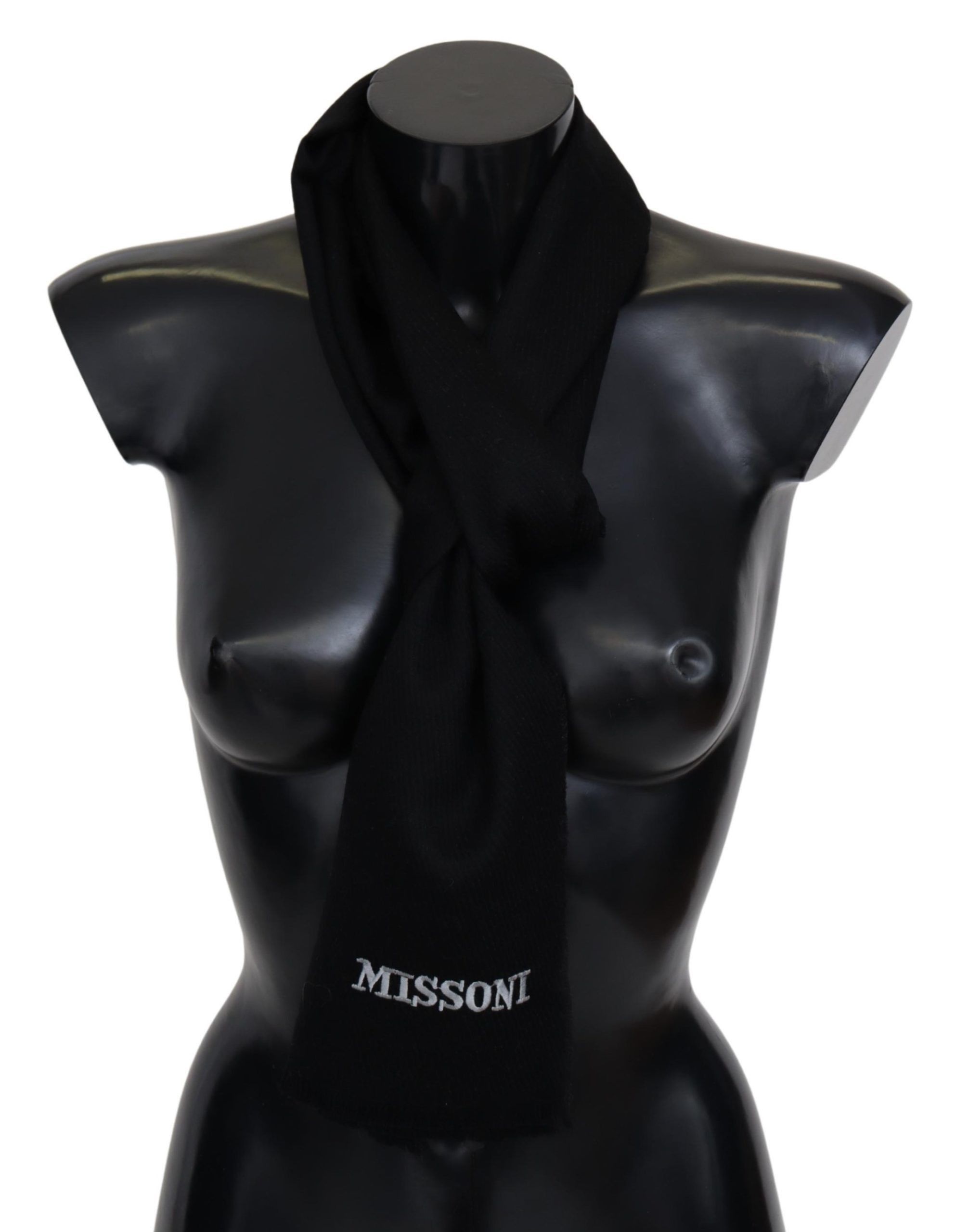 Missoni Elegant Embroidered Wool Scarf in Men's Black Size ONE SIZE - 1 Thumbnail