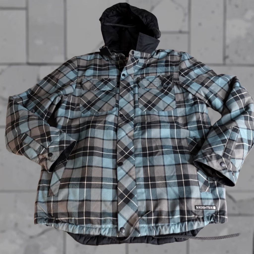 686 686 Mens Jacket Large Blue Gray Full Zip Hooded Woodland Insulated Ski Jacket Size US L / EU 52-54 / 3 - 1 Thumbnail