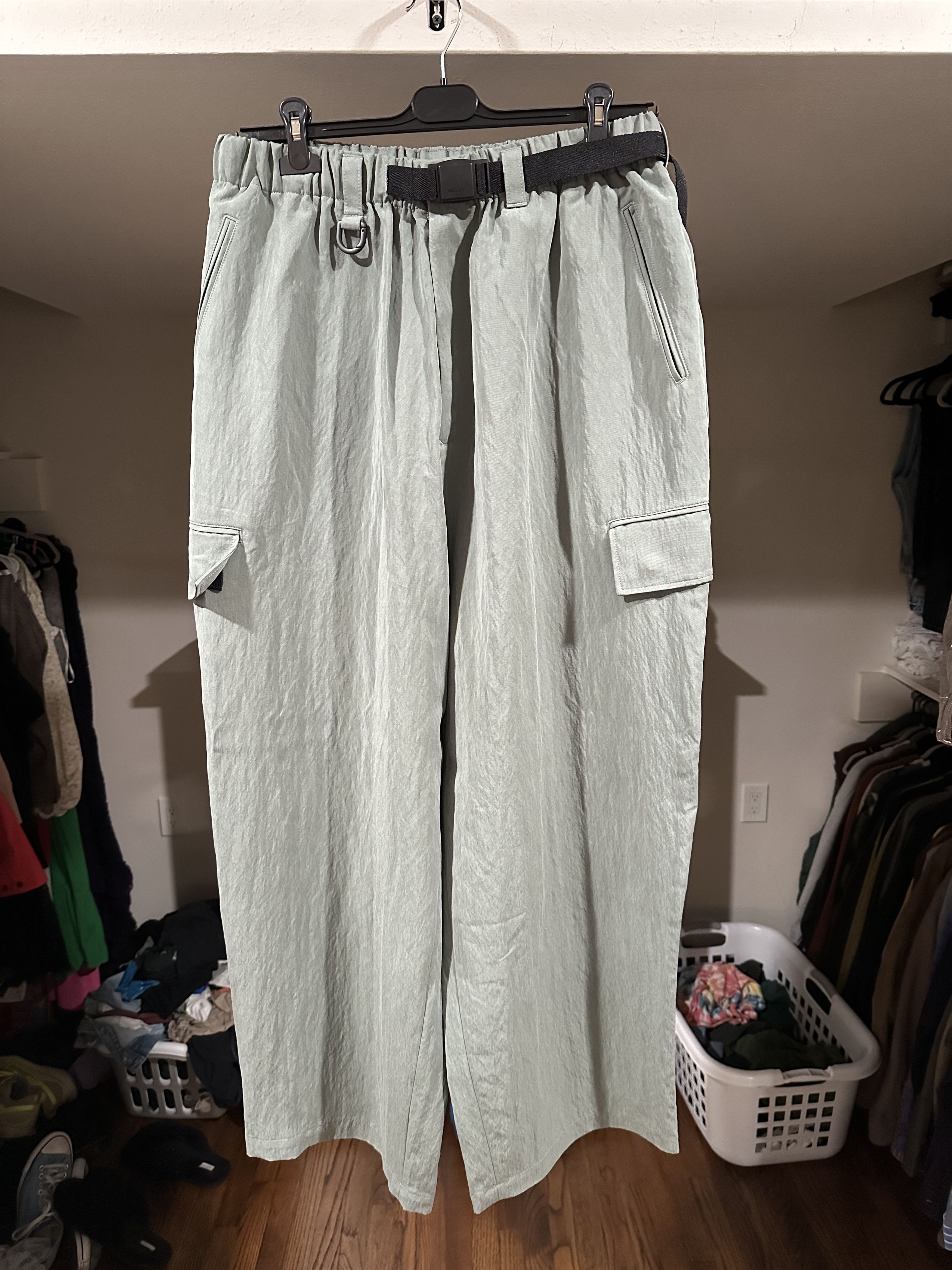 image of Y 3 Belted Wide Cargo Pants in Green, Men's (Size 32)