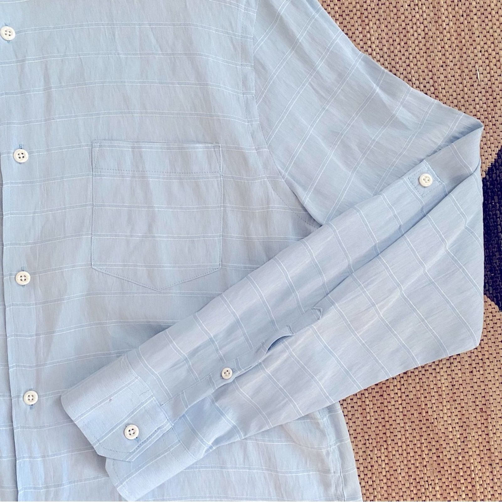 Onia ONIA Mens $189 Light Blue Mandarin Collar Shirt LG EUC Size US L / EU 52-54 / 3 - 4 Thumbnail
