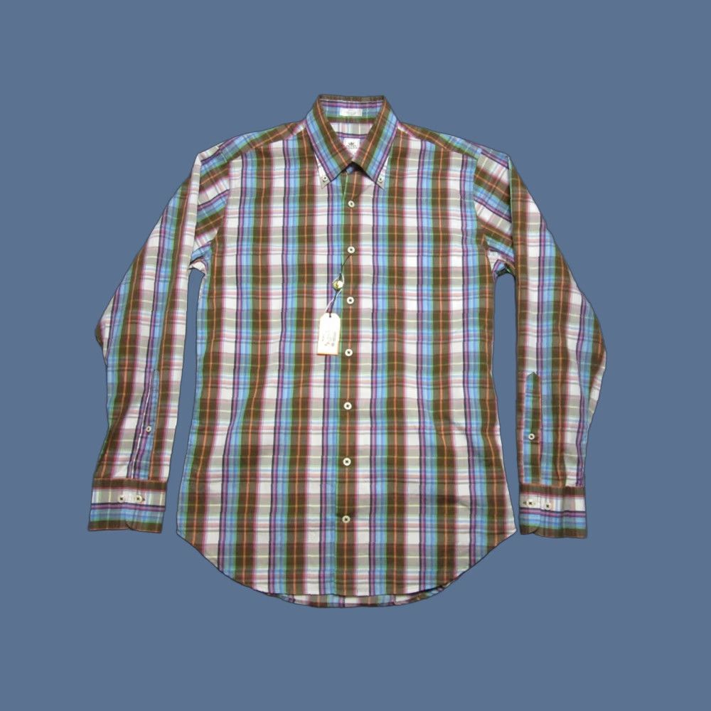 Peter Millar Peter Millar Shirt Mens Small Multicolor Blue Brown Plaid Weekender Casual Button-Down Shirt Size US S / EU 44-46 / 1 - 1 Thumbnail