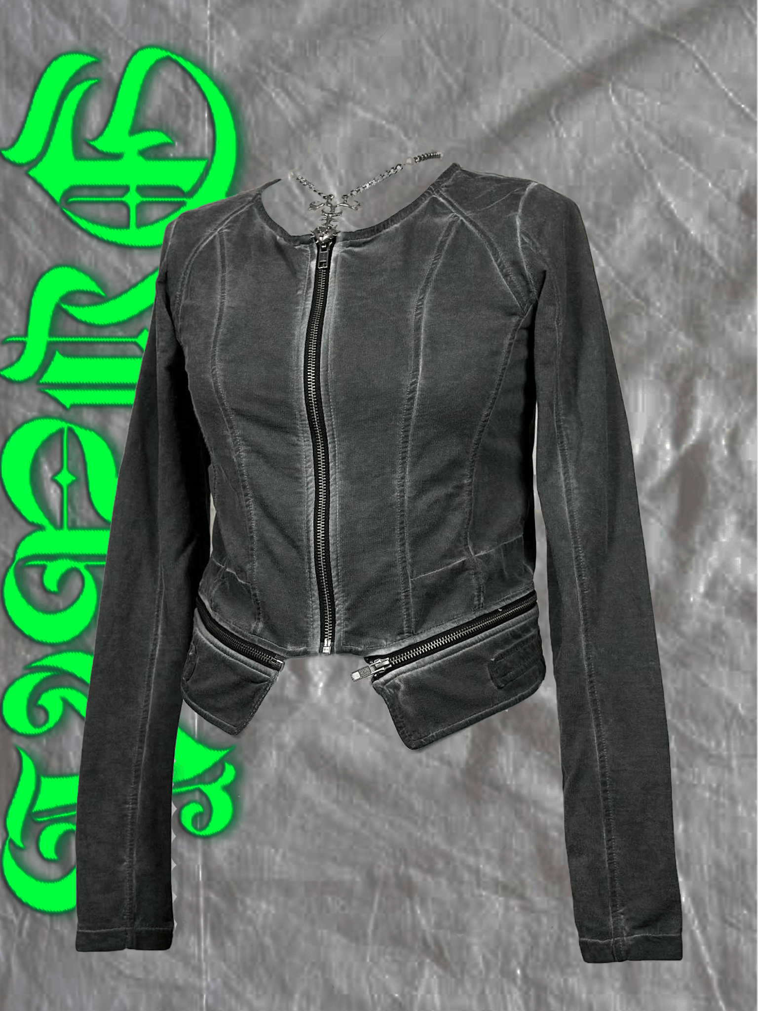 QS Washed Asymmetrical Avant-Garde Zip Jacket