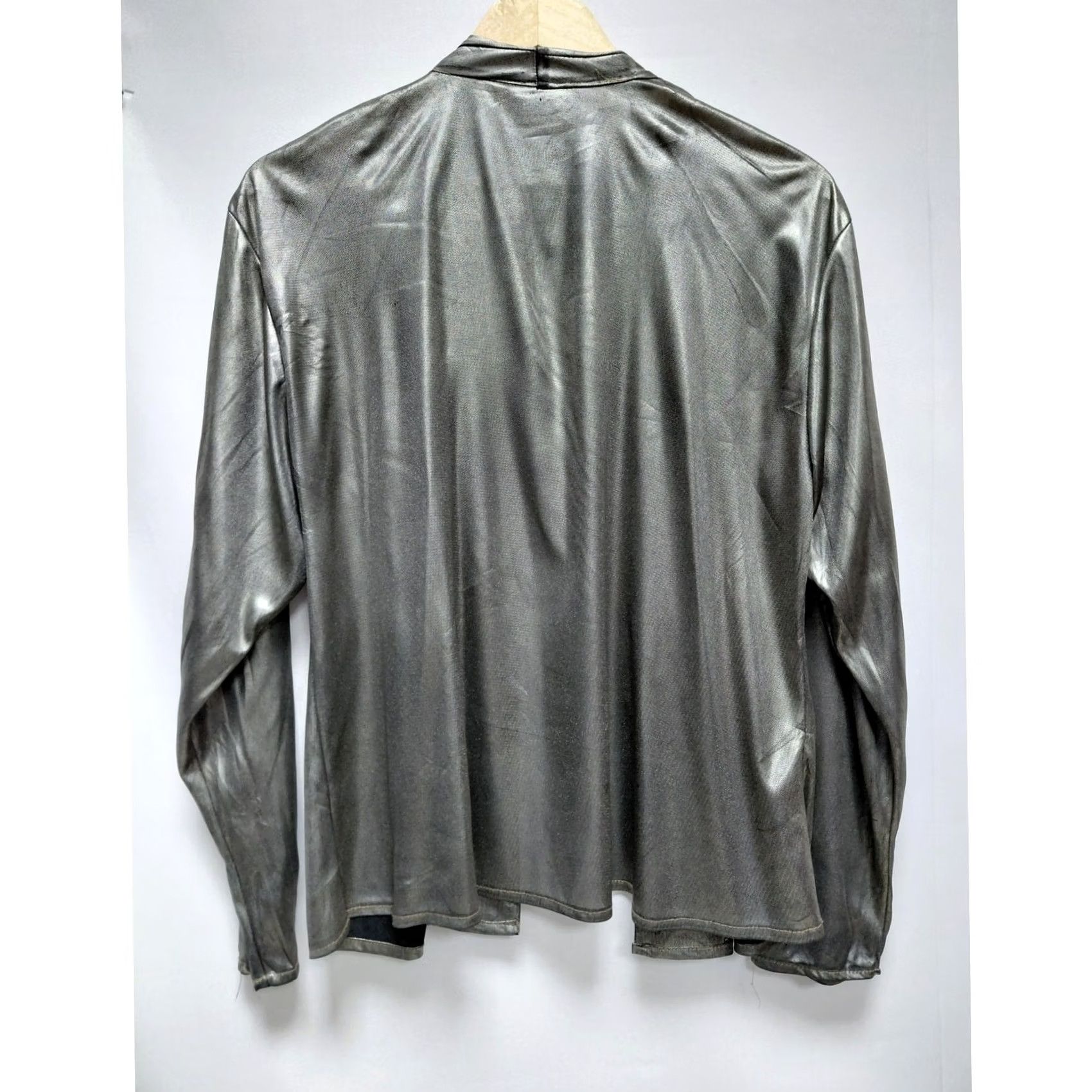 Vintage VINTAGE CLIO Metallic Silver Blazer Jacket Open Front Single Button Made in USA Adult Medium Women Size M / US 6-8 / IT 42-44 - 2 Thumbnail