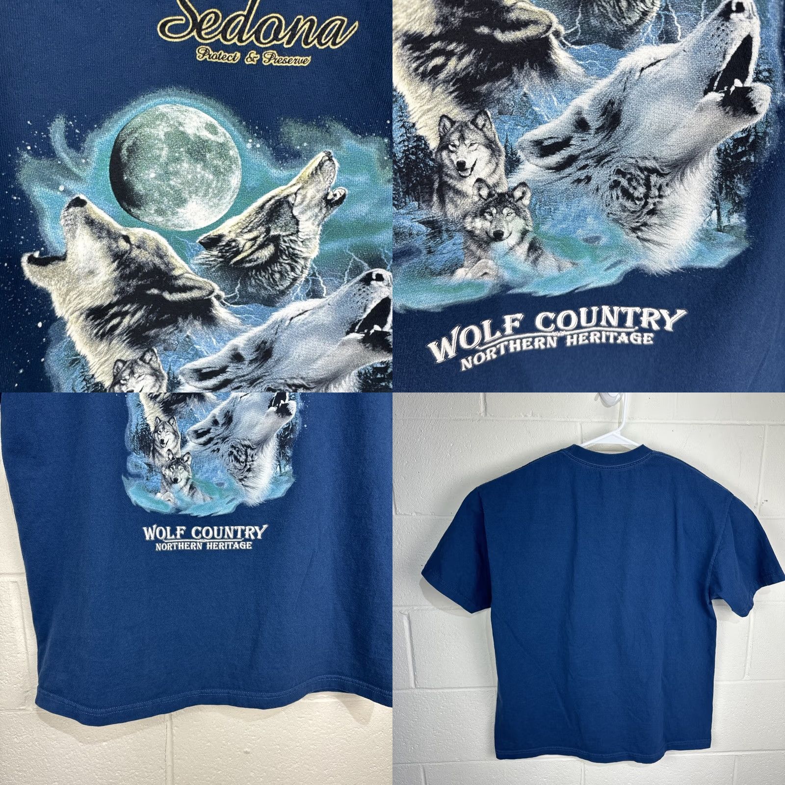 AAA Vintage Sedona Arizona Shirt Wolf Protect & Preserve Y2K Blue XL Mens Cotton Tee Size US XL / EU 56 / 4 - 8 Thumbnail