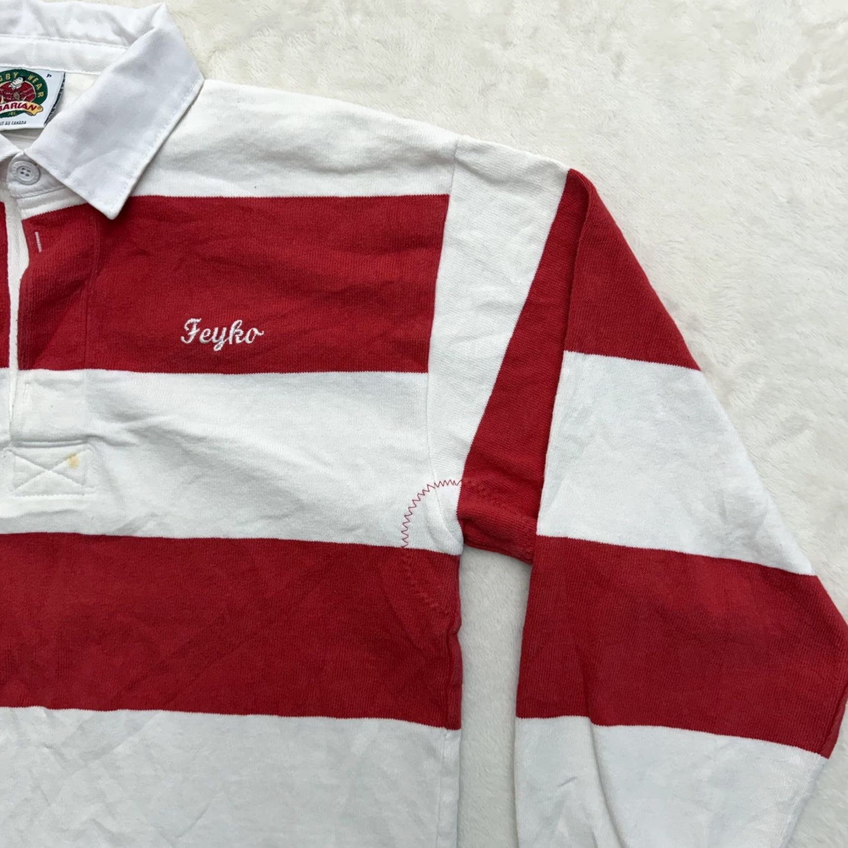 Barbarian Barbarian Rugby Polo Shirt Mens Small Red White Stripe Long Sleeve Cotton Canada Size US S / EU 44-46 / 1 - 5 Thumbnail