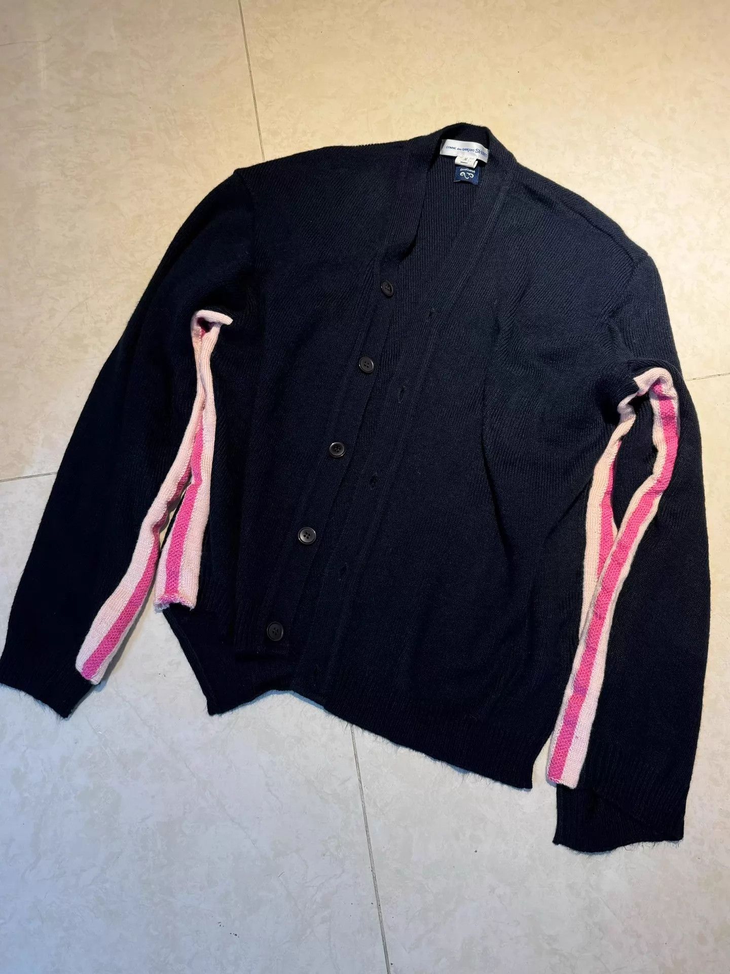 Comme des Garcons CDG SHIRT Pink Striped Sleeve Raglan Cardigan 9/10 Size US M / EU 48-50 / 2 - 1 Thumbnail