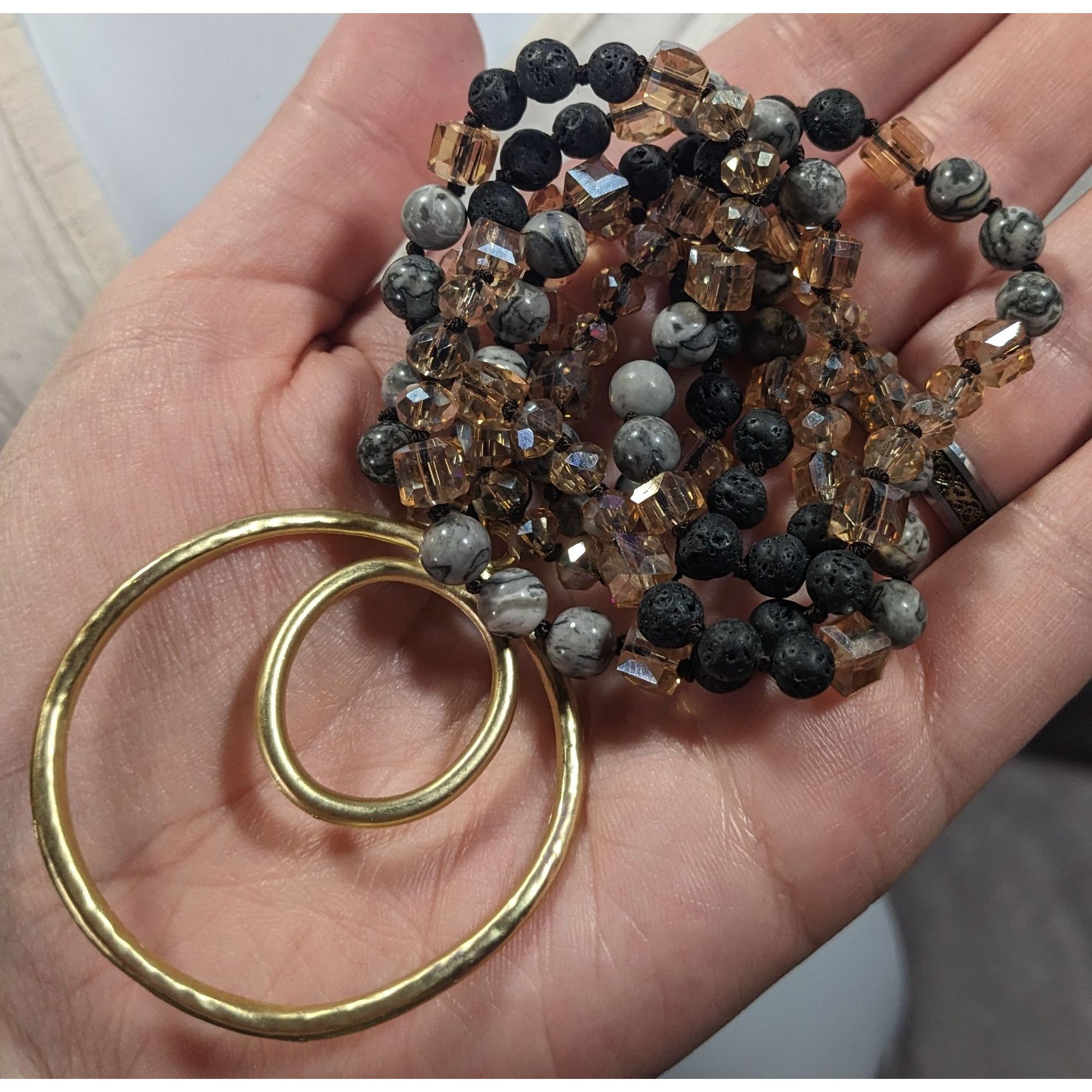 Other Bohemian Stone And Glass Beaded Necklace With Open Circle Go Size ONE SIZE - 4 Thumbnail