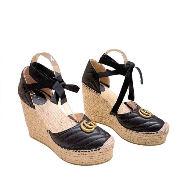 Gucci NWOT GUCCI Marmont Matelasse Ankle Tie Wedge Espadrilles EU Size US 11 / IT 41 - 1 Thumbnail
