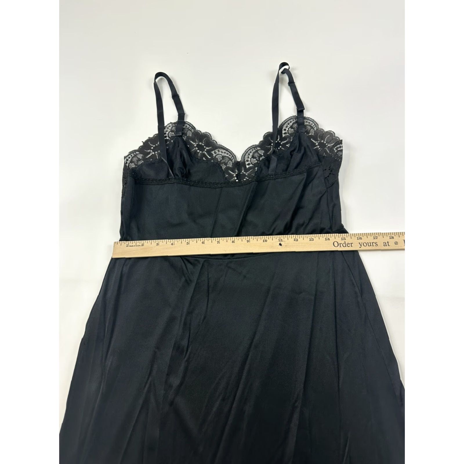 Vintage VINTAGE Greenco maid Full Slip Size 36 Black Lace Trim Nylon Made In USA Negro Rockabilly 1960s Slip Womens Size ONE SIZE - 5 Thumbnail