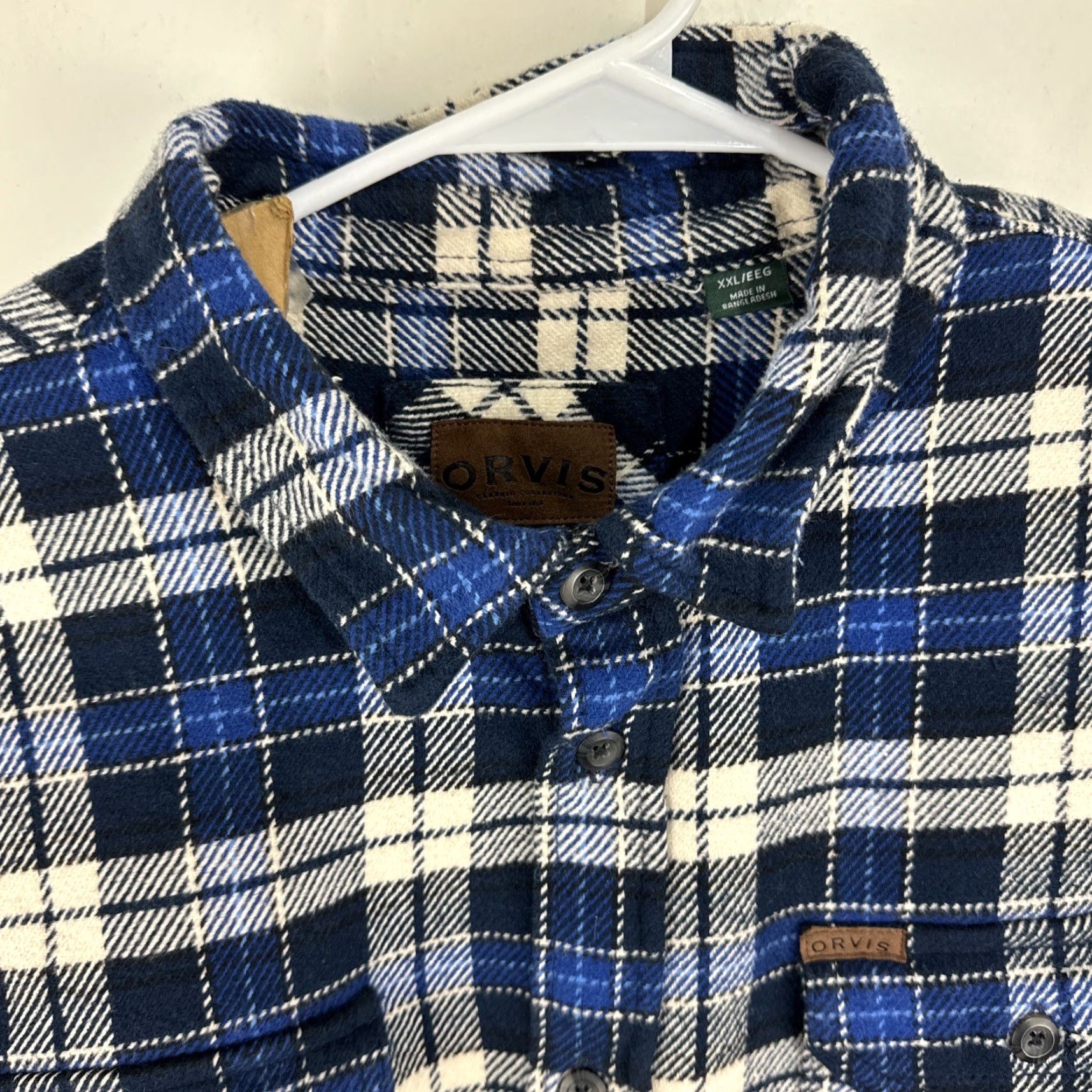 Orvis Orvis Mens XXL Blue White Plaid Thick Heavy Button Flannel Shacket Shirt Pockets Senior instruction Size US XXL / EU 58 / 5 - 4 Thumbnail