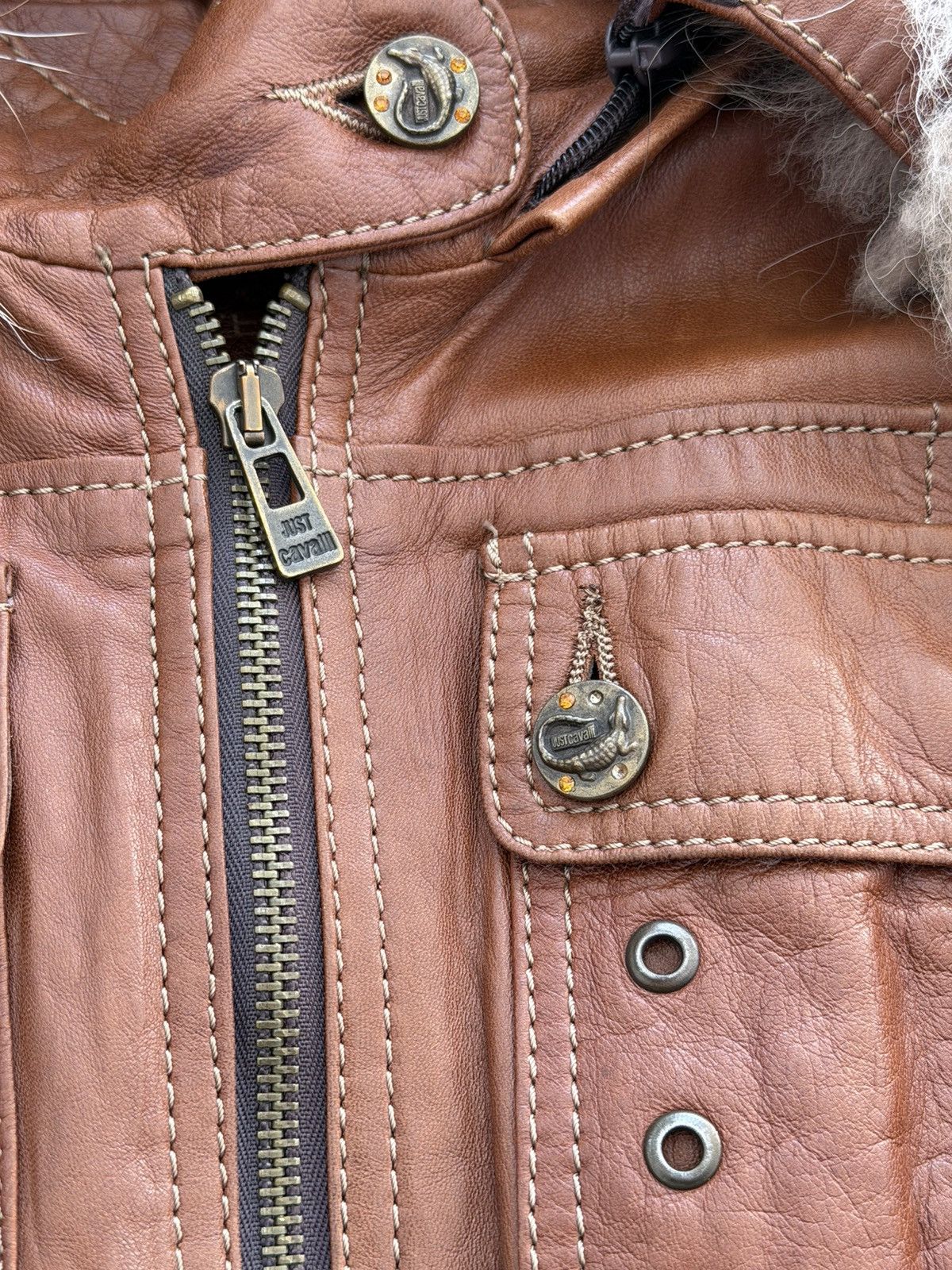 Just Cavalli 2000s Cavalli Cargo Fur Hood Leather Jacket Size S / US 4 / IT 40 - 5 Thumbnail